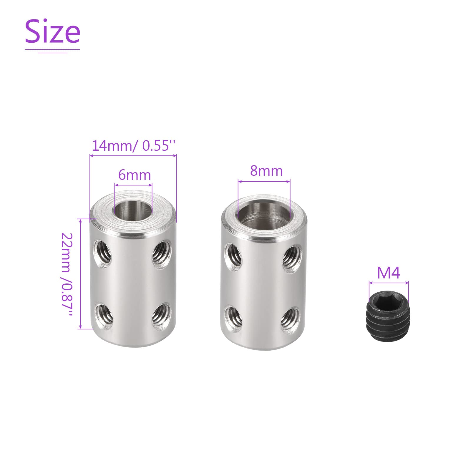 DMiotech 2 Pack Stainless Steel Rigid Coupling Shaft Connector 6-8mm Bore, L22XD14 with Screws - Motor Shaft Extension Coupling for 3D Printers, CNC Machines & Robotics (Perfect for Precise Motion Control)
