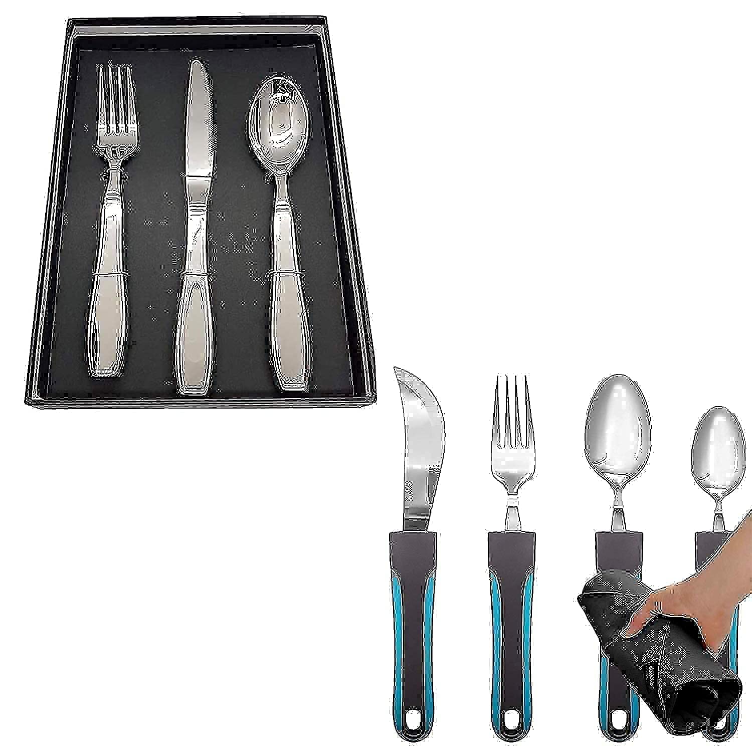 BUNMO Weighted Utensils Set for Adults & Kids - Adaptive Silverware with Comfort Grip (7-Piece Bundle) | Ideal for Parkinson's, Arthritis, and Special Needs Dining Assistance