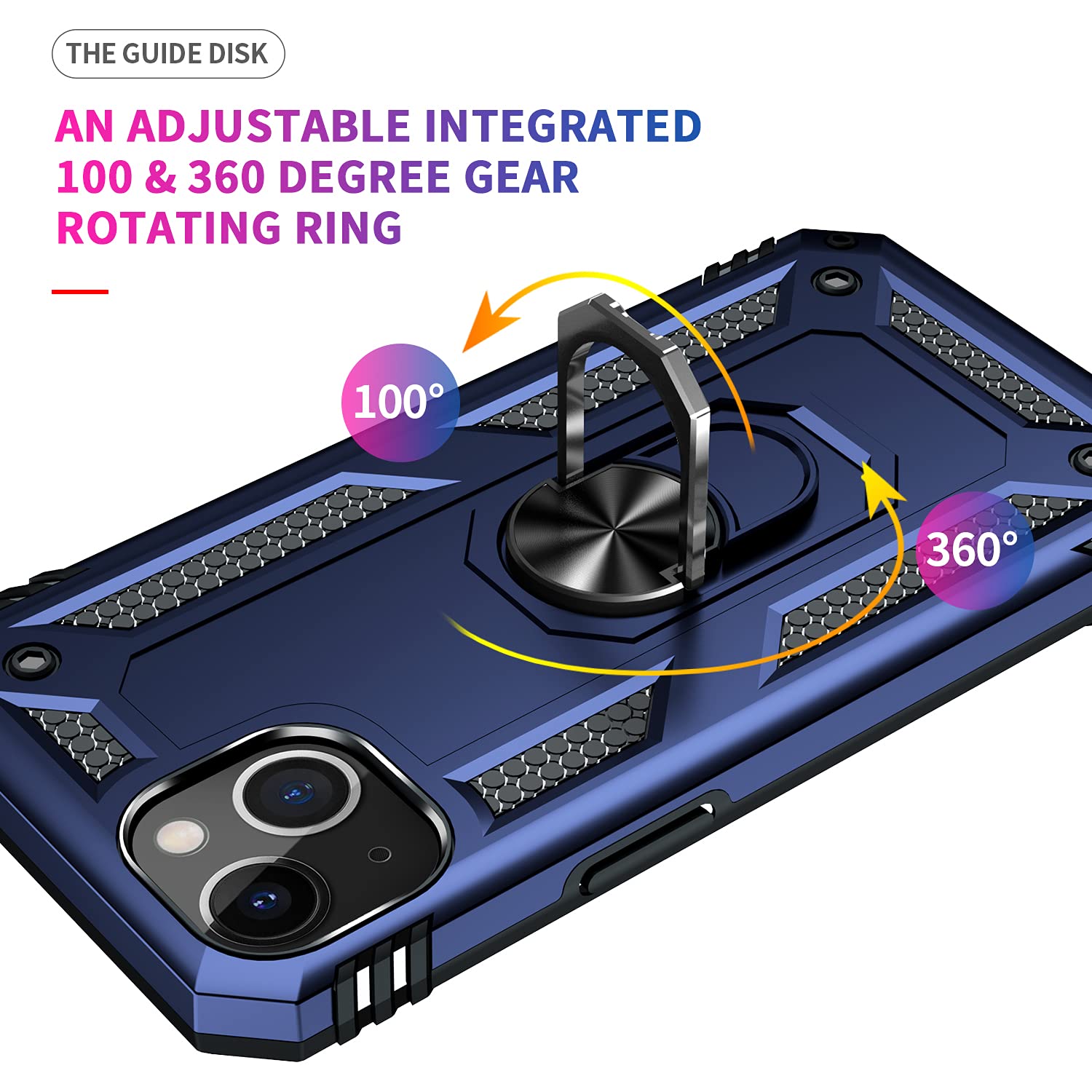 360° Rotatable Kickstand Ring Military Grade Shockproof Case for iPhone 13 (6.1 Inch) - Blue | Protective Phone Cover with Stand for Watching Videos, Gaming & Hands-Free Calling