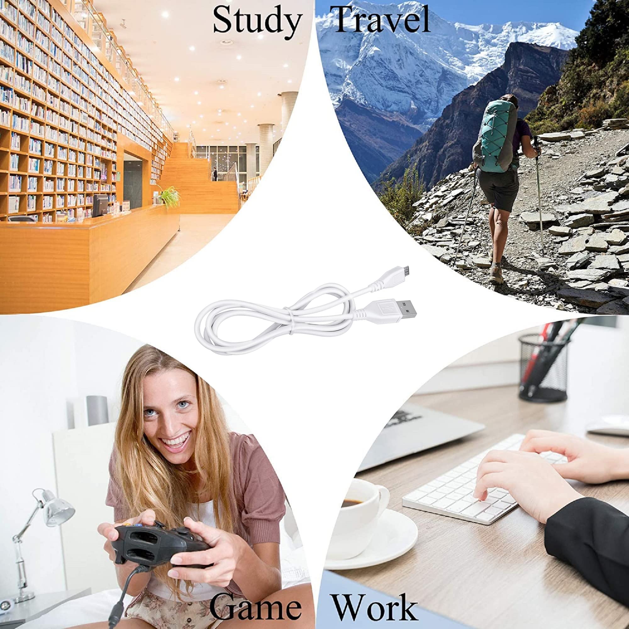 3.3ft White Micro USB Charging Cable - Fast Sync & Data Transfer for Laptop, PC, Nyne Edge EDGEBLK & Rebel Bluetooth Speakers - Durable Power Cord for Outdoor, Travel & Home Use