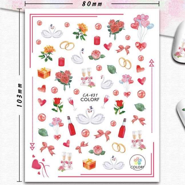 Nail Art Stickers - Love and Hearts Design | Self-Adhesive Nail Decals for DIY Manicure | Perfect for Valentine's Day, Weddings & Special Occasions