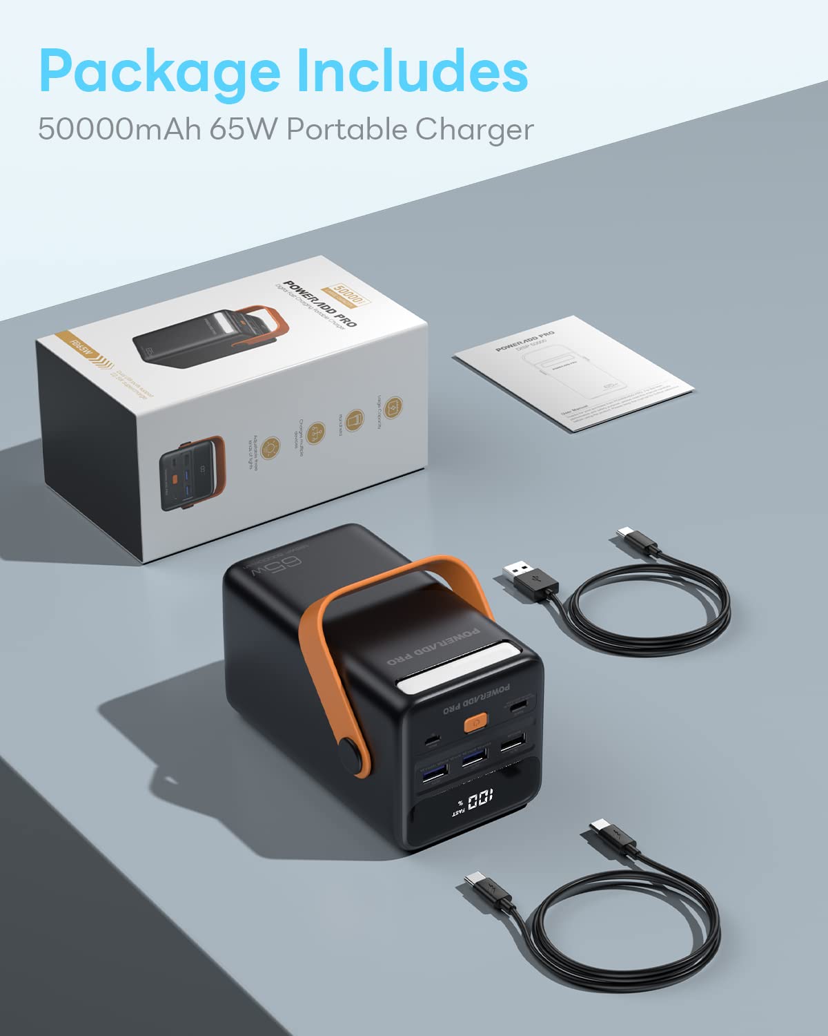 50,000mAh PD 65W Fast Charging Power Bank with LED Display - USB C Portable Charger Compatible with Laptop, MacBook, iPhone, Samsung - Perfect for Travel, Camping, Outdoor Adventures & Emergency Power Backup (Black)