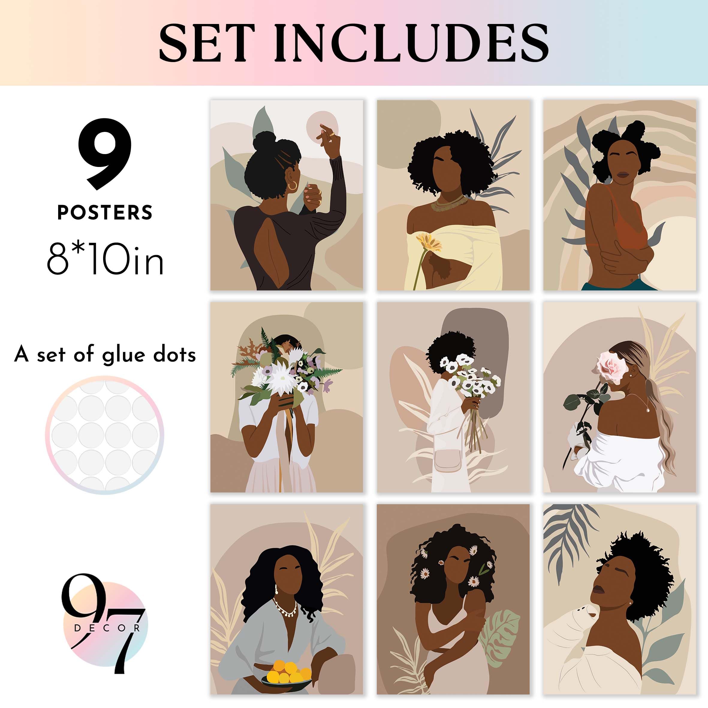 Black Woman Wall Art - African American Paintings for Home & Bedroom Decor (8x10 UNFRAMED)