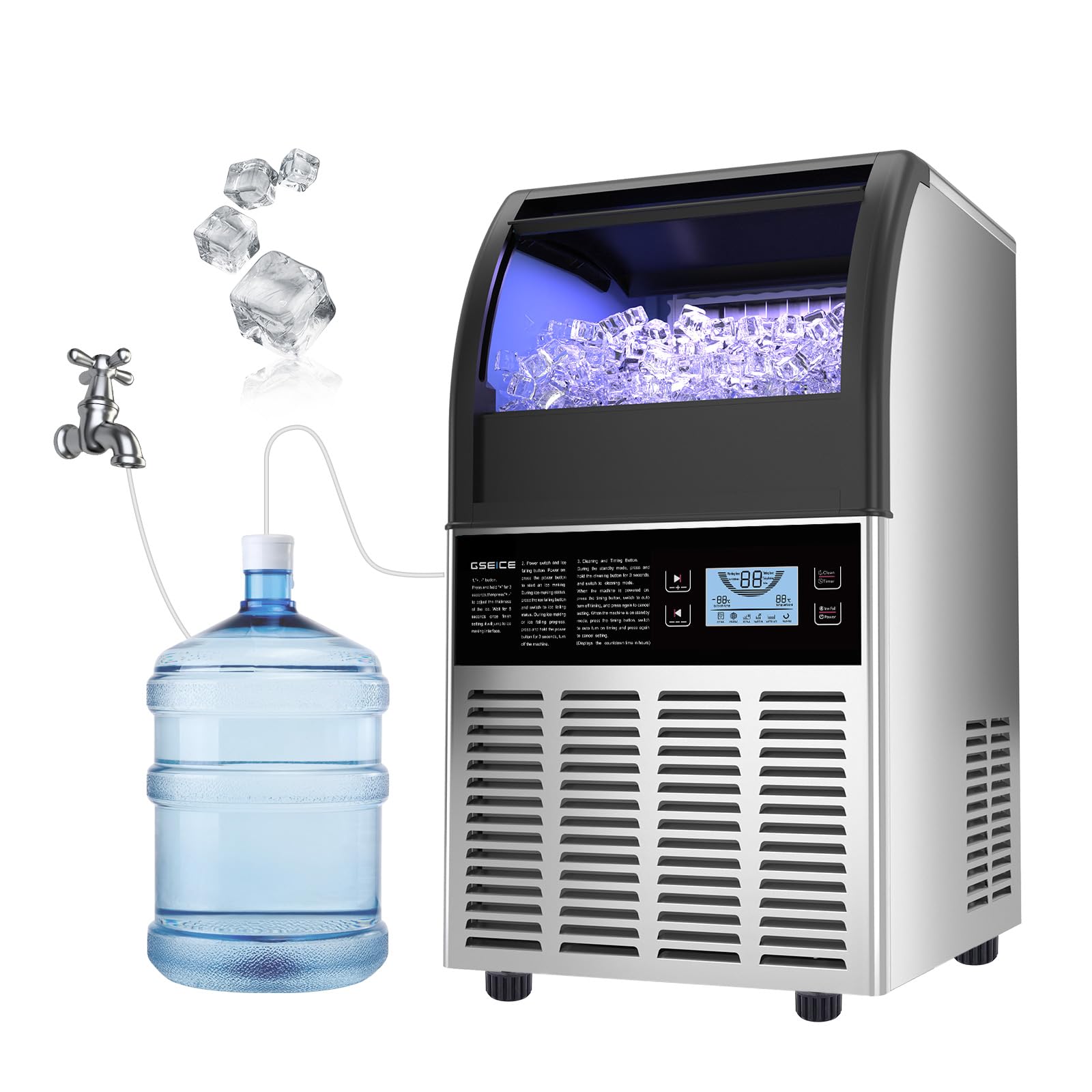 Upgraded 100lbs Commercial Ice Maker Machine - Stainless Steel Under Counter Ice Machine with 30lbs Storage Capacity, Freestanding Ice Maker for Restaurants, Bars, Homes, RVs - Perfect for Parties, Events & Outdoor Use