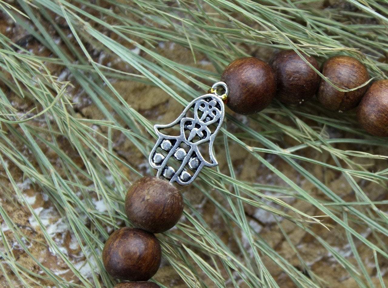 Hamsa Wrist Mala Beads - Handmade Yoga Meditation Bracelet with Evil Eye Protection Charm | Spiritual Jewelry for Women, Mindfulness Practice, Gift for Her