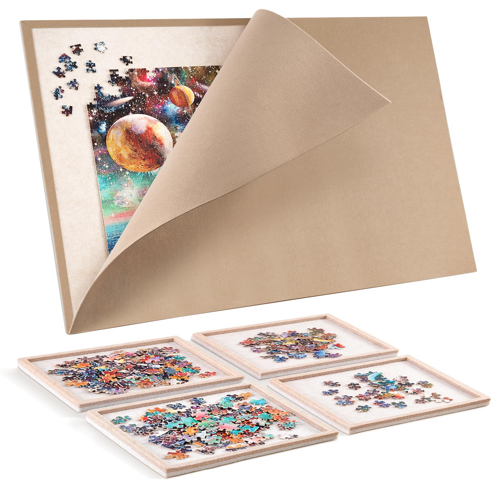 Premium 1000-Piece Jigsaw Puzzle Board with 4 Sorting Trays & Protective Cover - 31.5