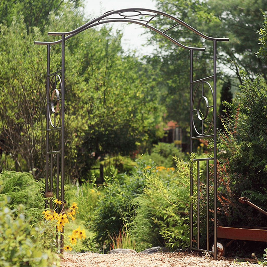Achla Designs Tuscany Arbor - Elegant Garden Arch for Weddings, Vineyards & Outdoor Decor | Rustic Metal Arbor for Climbing Plants & Backyard Landscaping