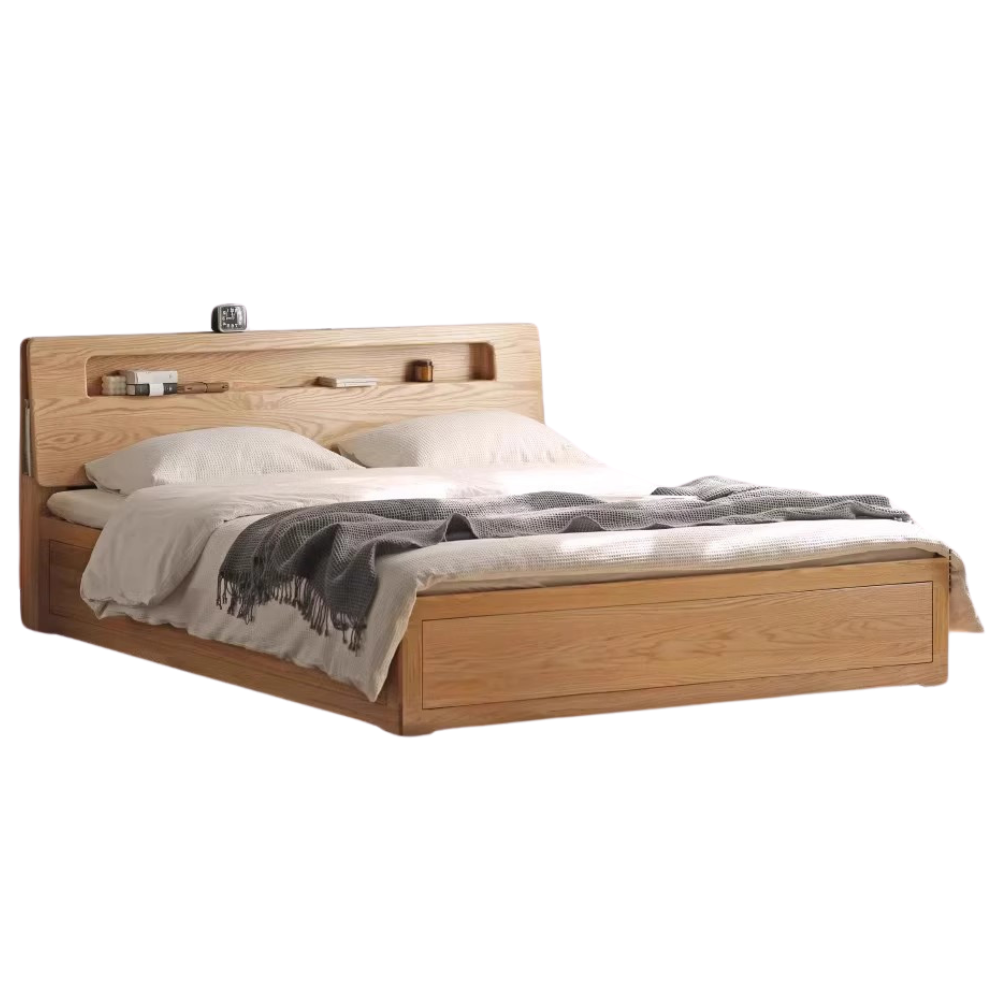 Natural Wood Color high bunk New style slanted back luminous box bed