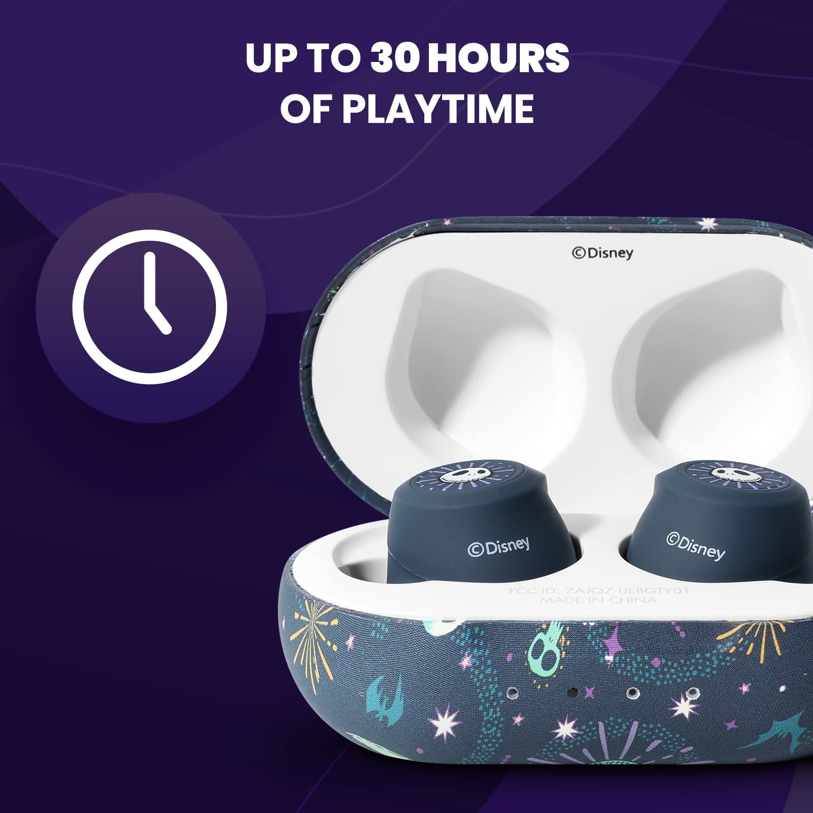 iJoy Disney Nightmare Before Christmas TWS Earbuds - Wireless Bluetooth 5.0 Earbuds with Built-in Mic, IPX8 Waterproof & Sweatproof, Long Battery Life & Portable Charging Case - Perfect for Workouts, Travel & Disney Fans
