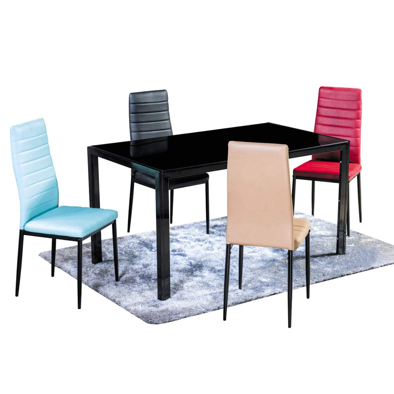 Modern Black Tempered Glass & Iron Dining Table - Simple Assembly, Elegant Design for Kitchen, Dining Room, Office, or Breakfast Nook | MITPATY