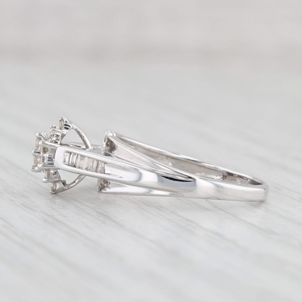 0.24ctw Diamond Cluster Engagement Ring - 10k White Gold Size 6.5 - Cathedral Wedding Band for Proposal, Anniversary & Bridal Jewelry Gift