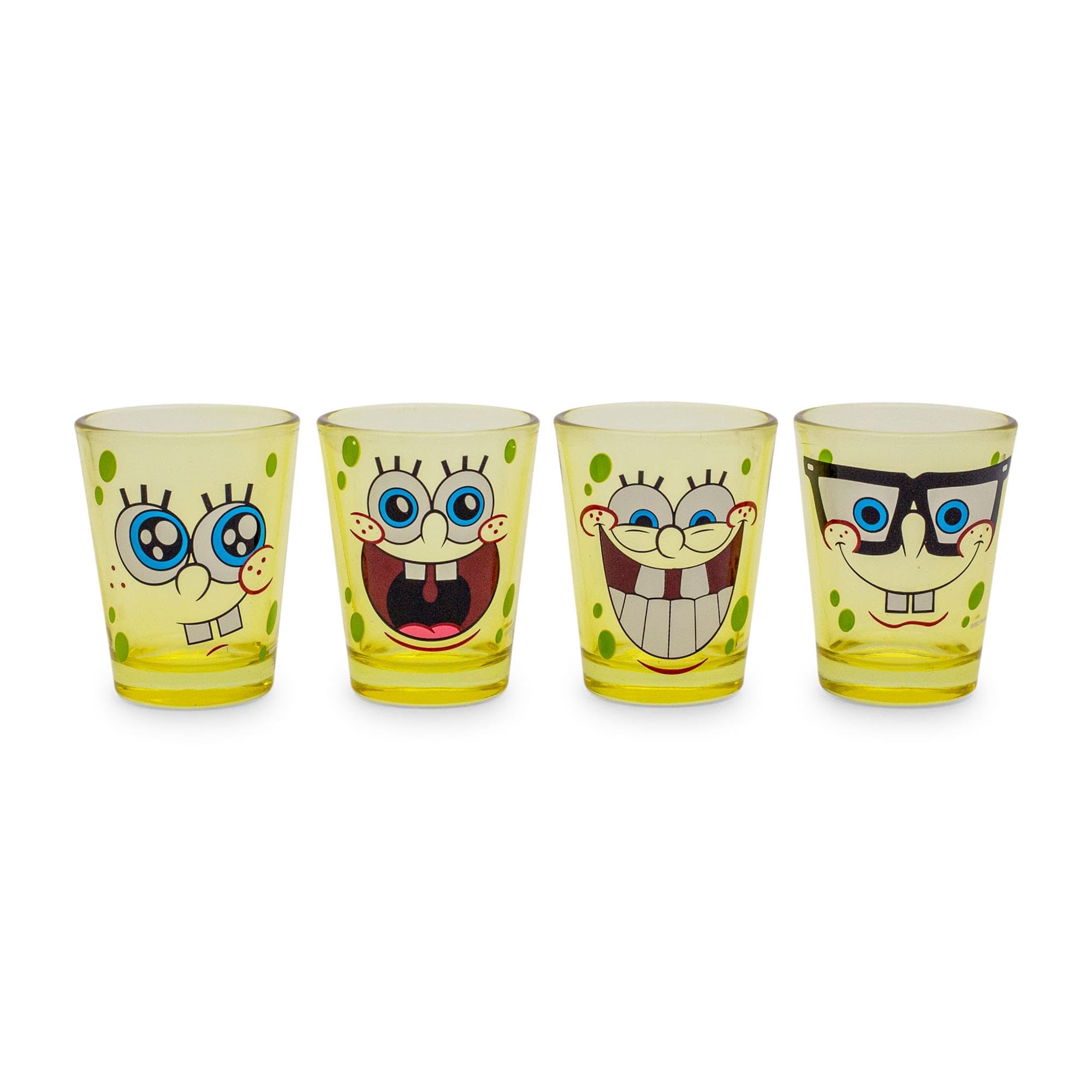Nickelodeon SpongeBob Faces Mini Glass Set - 4-Pack Collectible Drinking Glasses for Kids & Adults | Perfect for Parties, Gifts & SpongeBob Fans