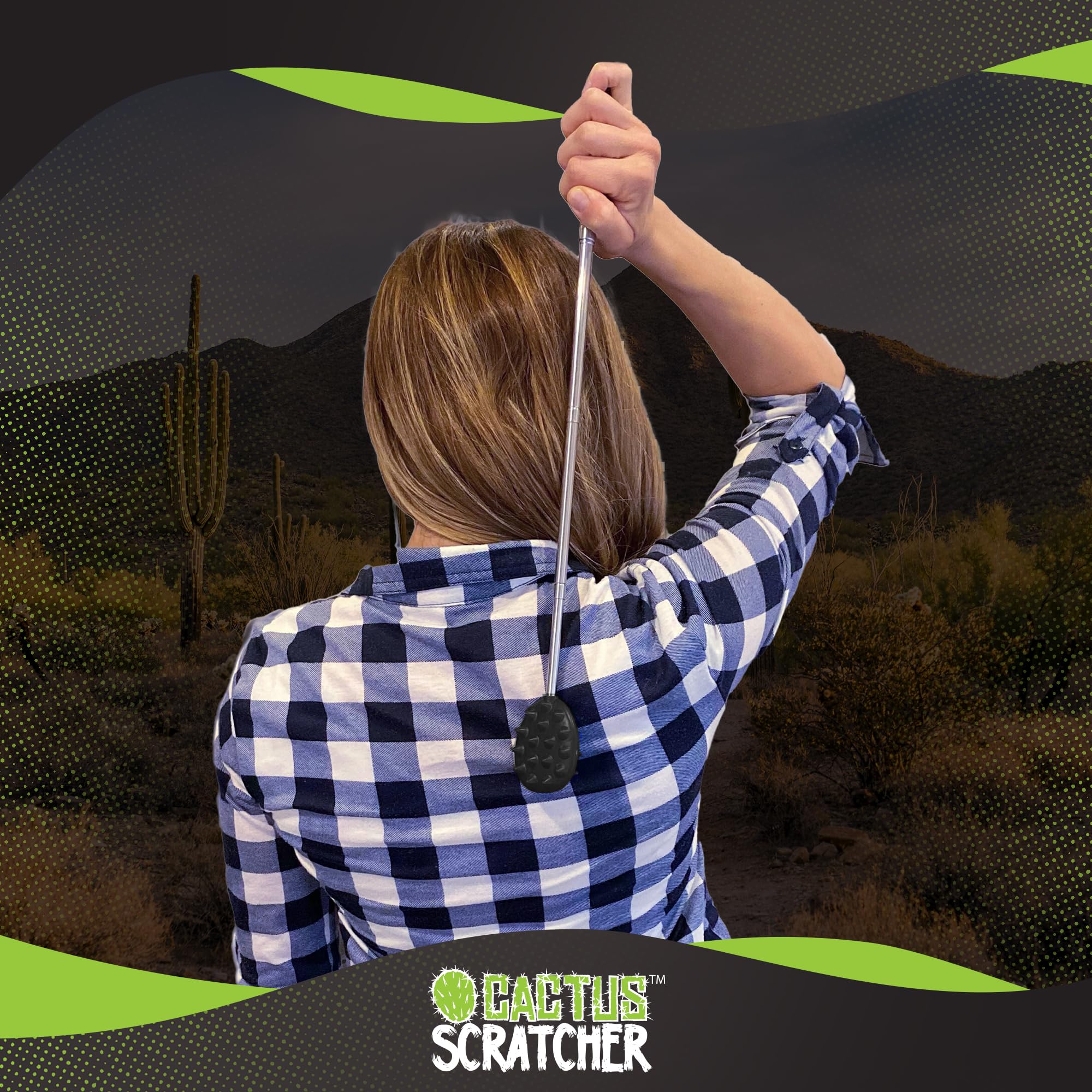 Extendable Cactus Back Scratcher - 24.5 Inch Dual-Sided Itch Relief Tool for Adults | Perfect Gift for Men & Women | Reaches Hard-to-Scratch Areas on Back, Head & Body | Great for Home, Office & Travel Use (Black)