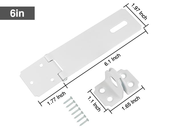 6 Inch SUS 304 Stainless Steel Door Hasp Lock Latch with Screws - Heavy Duty Packlock Clasp for Secure Doors, Gates & Sheds (White Finish, 1 Pack) - Ideal for Home Security, Storage Units & Outdoor Use