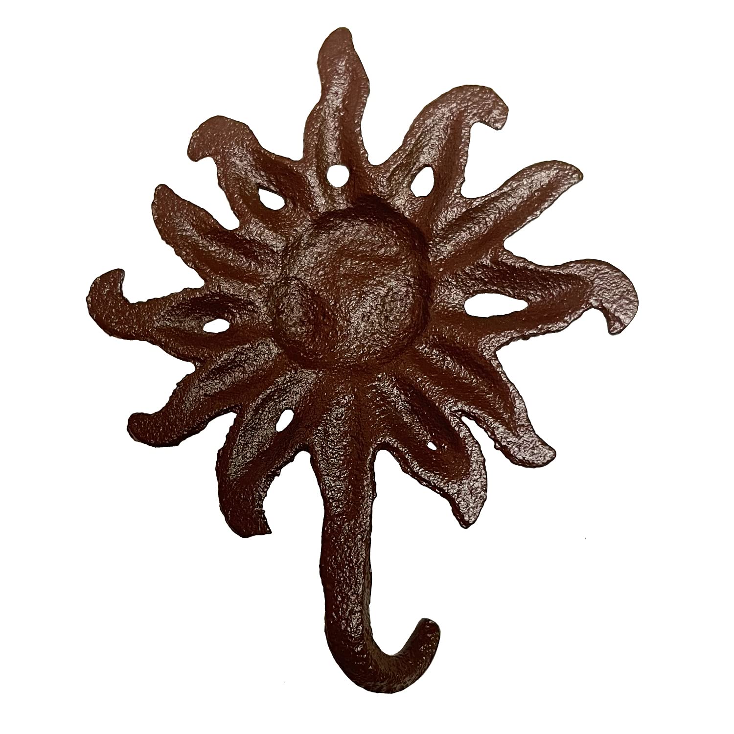 Rustic Cast Iron Towel Hook - Nautical Wall Decor Key Holder for Hanging Towels, Keys & Coats - Durable Iron Decorative Sun Hanger - Perfect for Living Room, Bathroom, Kitchen & Office Wall Decor