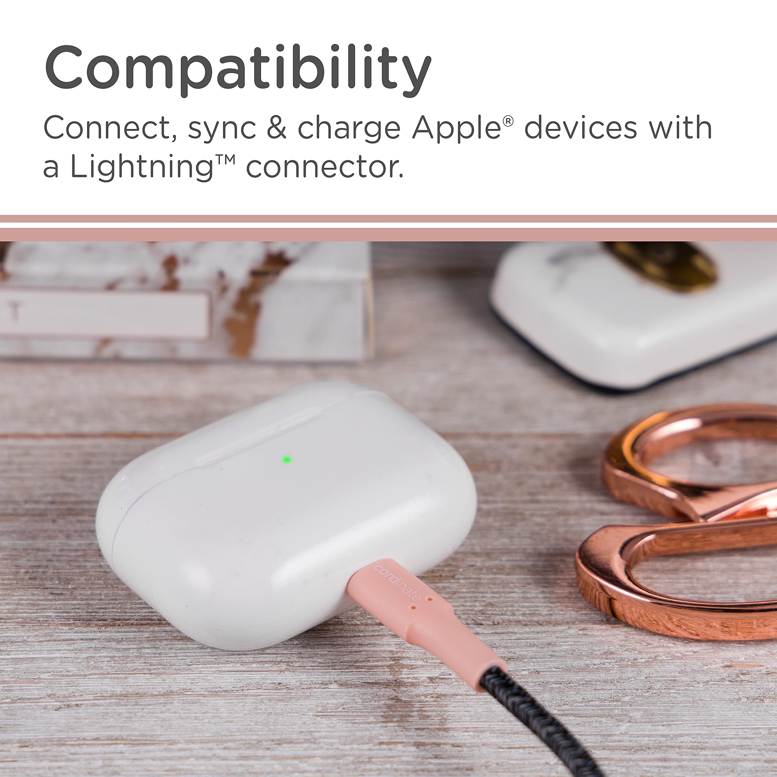 Premium 6Ft USB C to Lightning Cable - Fast Charging Braided Cord for iPhone 14/13/12 Series & AirPods Pro - Durable Blush/Charcoal iPhone Charger - Perfect for Home, Office & Travel Use