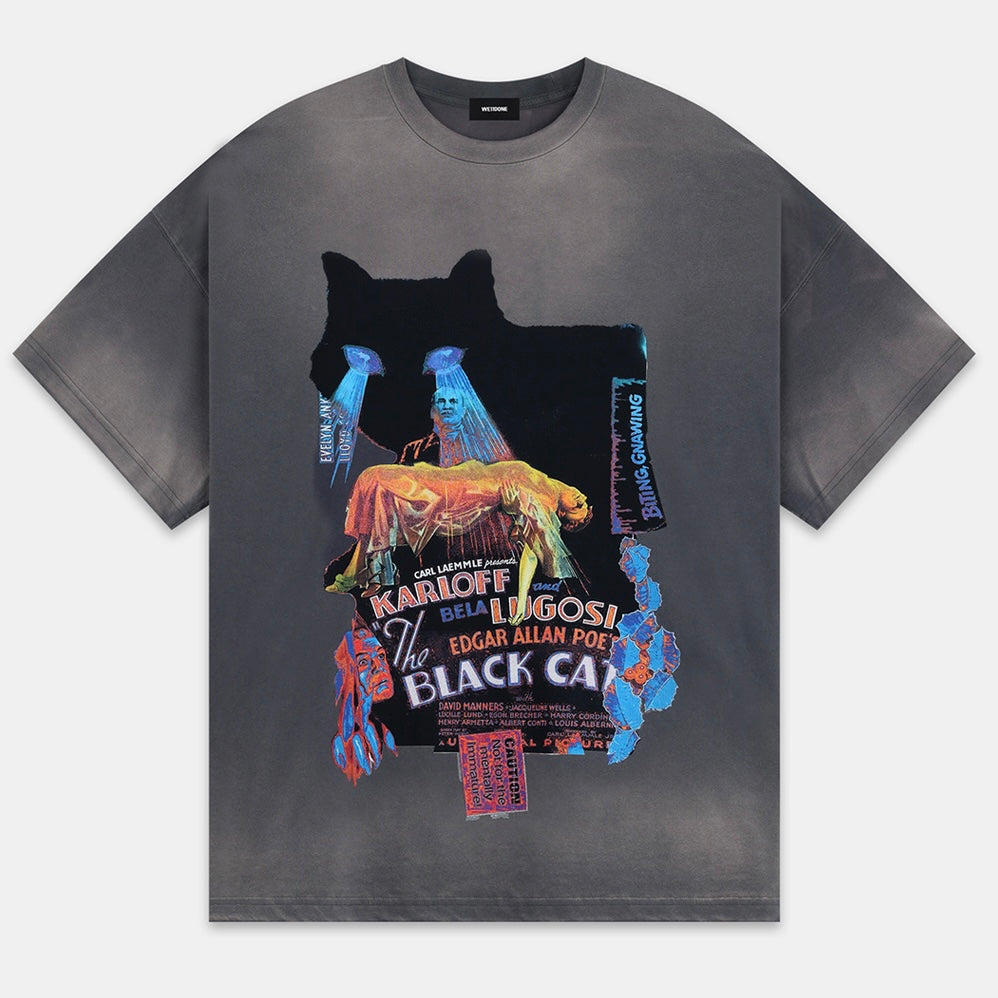 WE11DONE 2023 Fall Winter Cat Print Short Sleeve T-Shirt - Casual Streetwear for Men & Women | Perfect for Daily Wear, Outings, and Fashion Statements