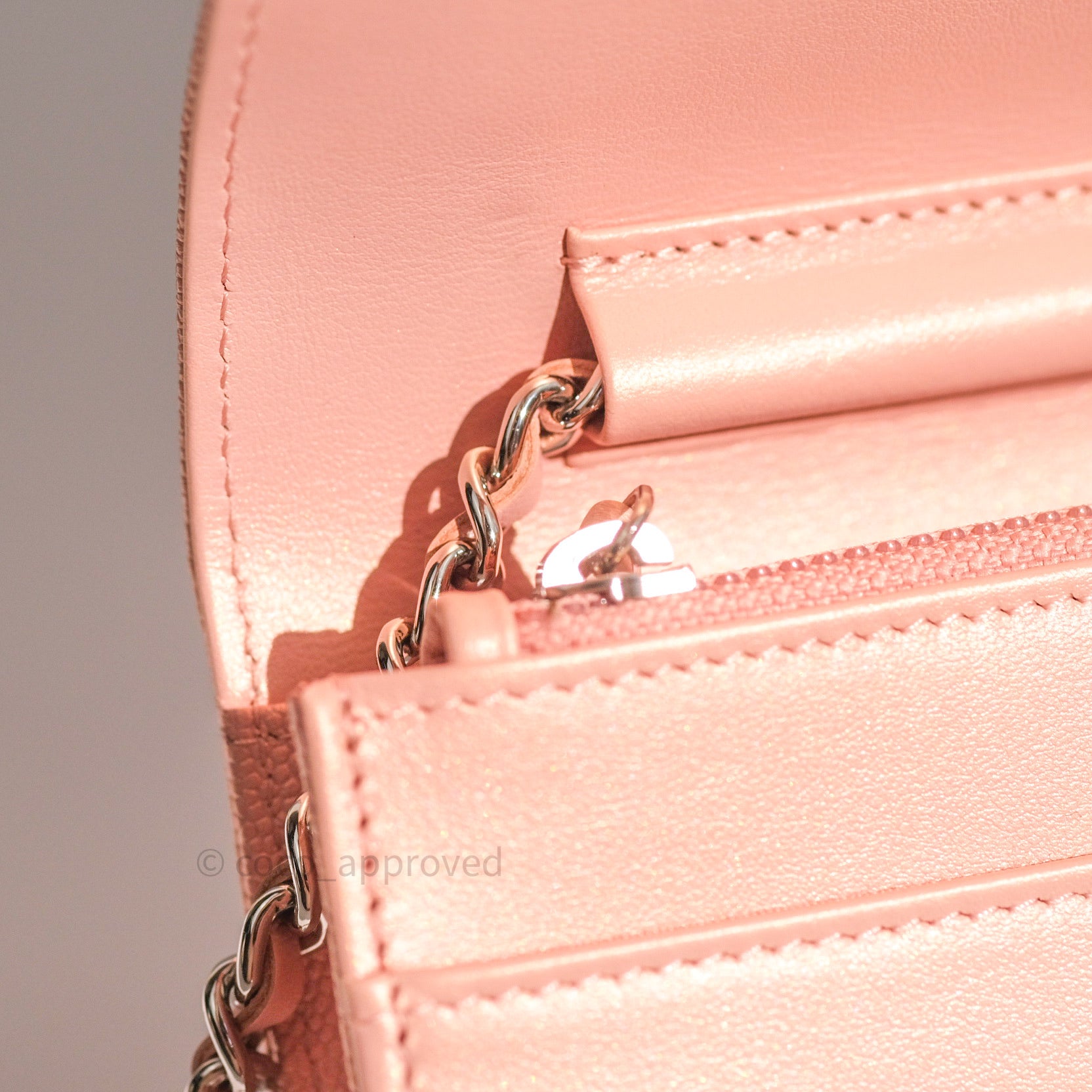 Chanel Chevron Wallet on Chain WOC Rose Gold Caviar Leather with Silver Hardware - Perfect for Evening Events & Luxury Fashion Accessories