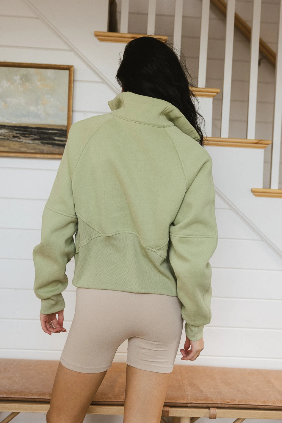 Alyssa Half Zip Pullover Sweatshirt in Sage Green - Women's Casual Loungewear for Fall & Winter | FINAL SALE