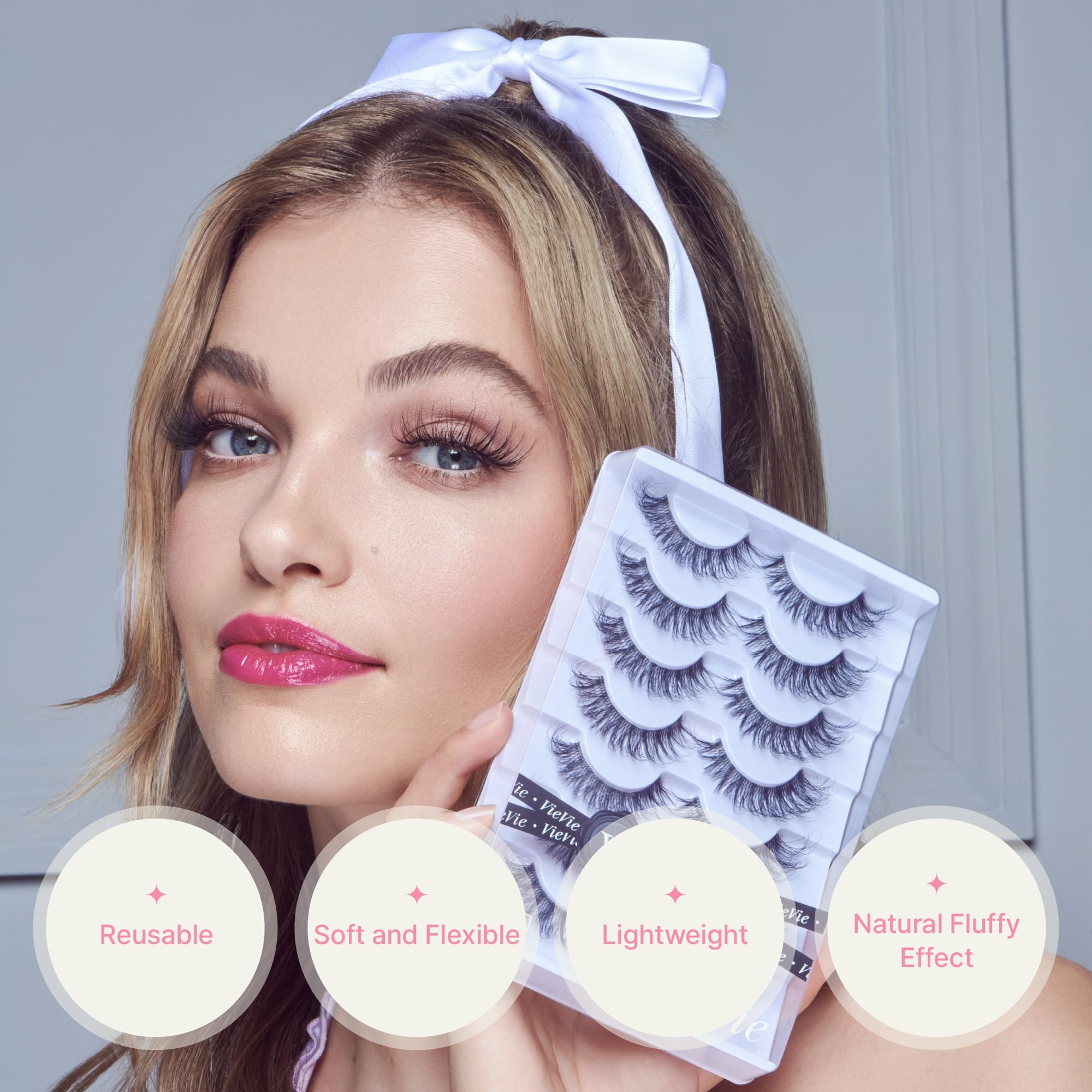 VieVie False Eyelashes 7 Pairs - Natural to Dramatic Faux Mink Lashes, Lightweight Wispy Strips for Everyday & Special Occasion Wear | Perfect for Weddings, Parties & Date Nights