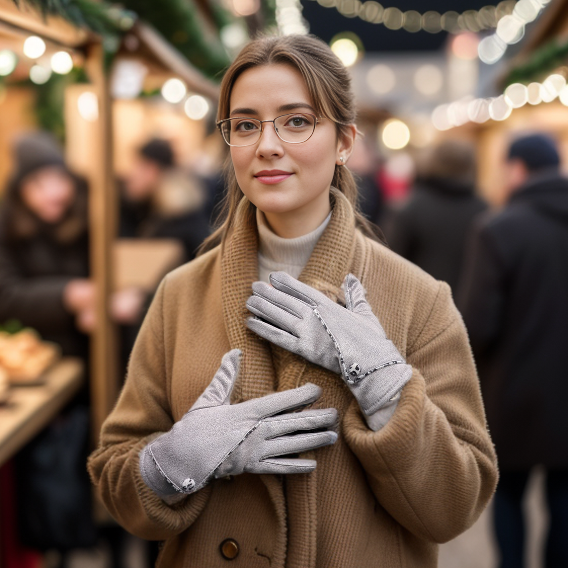 Animal Print Foldable Suede Gloves for Women - Slate Grey - Stylish & Warm Winter Accessories for Outdoor Activities & Fashion