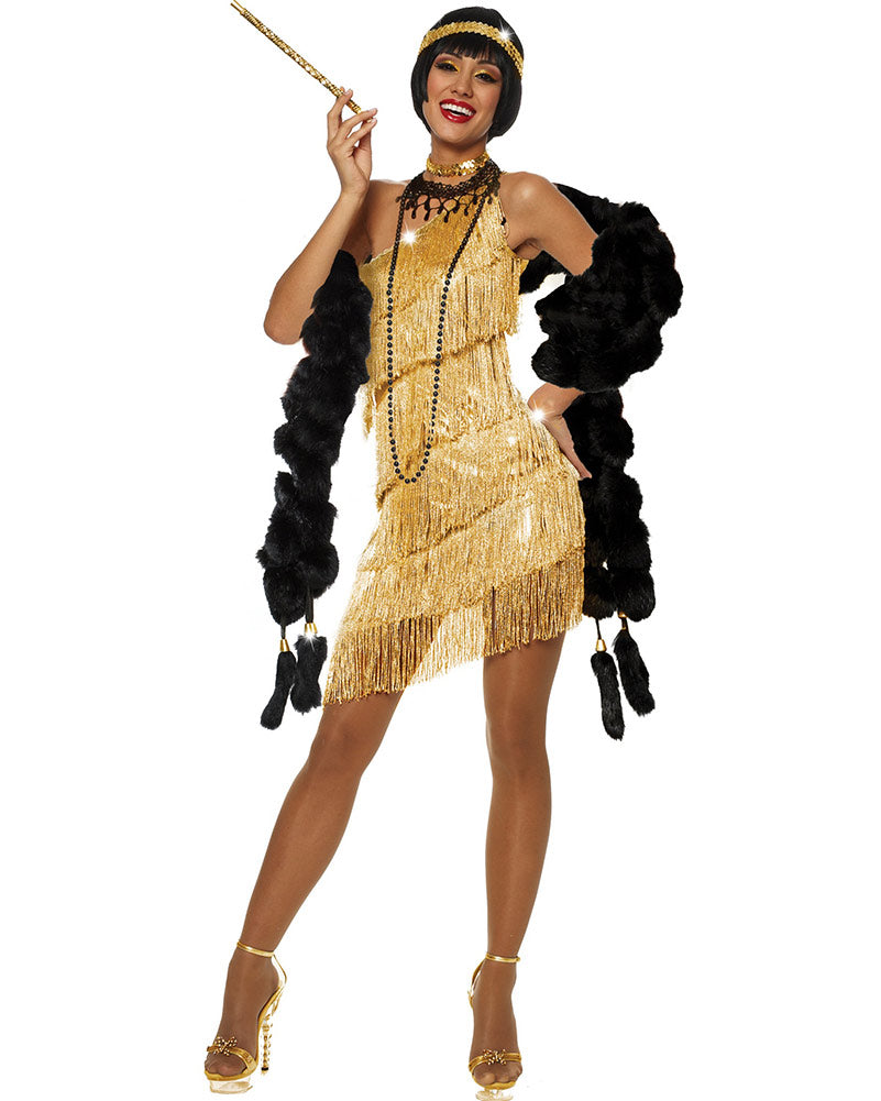 20s Dazzling Gold Flapper Women's Costume - 1920s Gatsby Party Dress - Perfect for Roaring 20s Theme Parties, Halloween, and Vintage Events