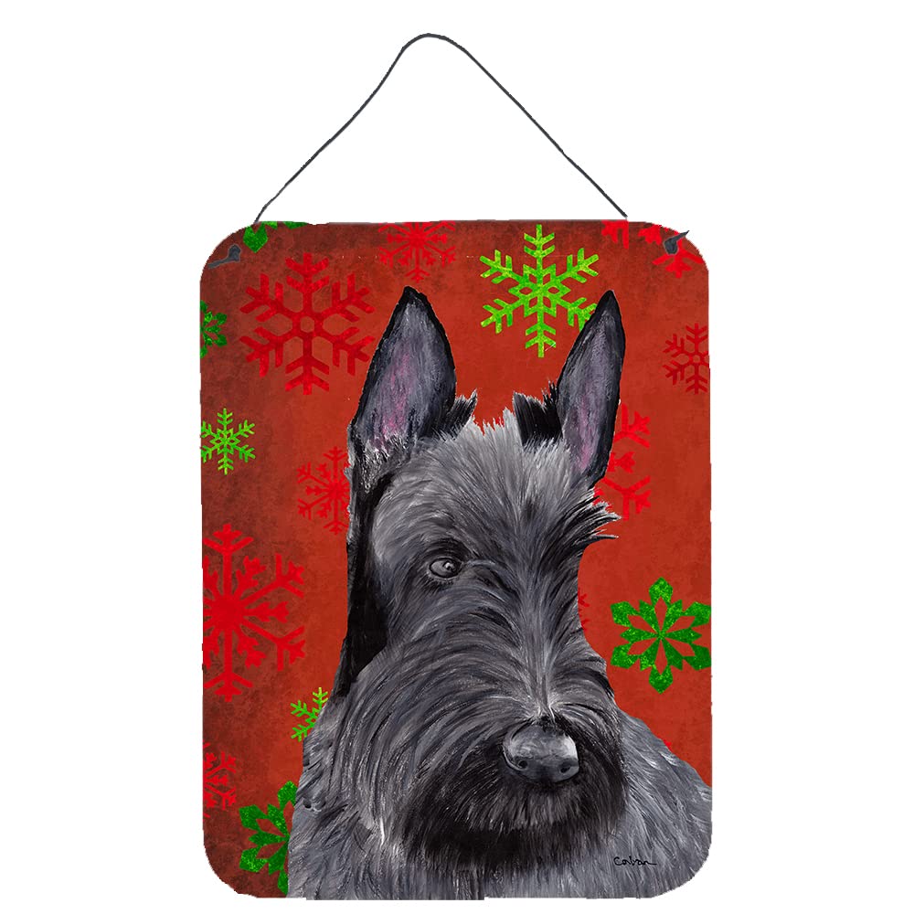 Scottish Terrier Holiday Metal Sign - Red & Green Snowflakes Christmas Wall Decor for Kitchen, Bathroom, Bar & Front Door | Aluminum Plaque for Home & Office Seasonal Decorations | Perfect Gift for Dog Lovers