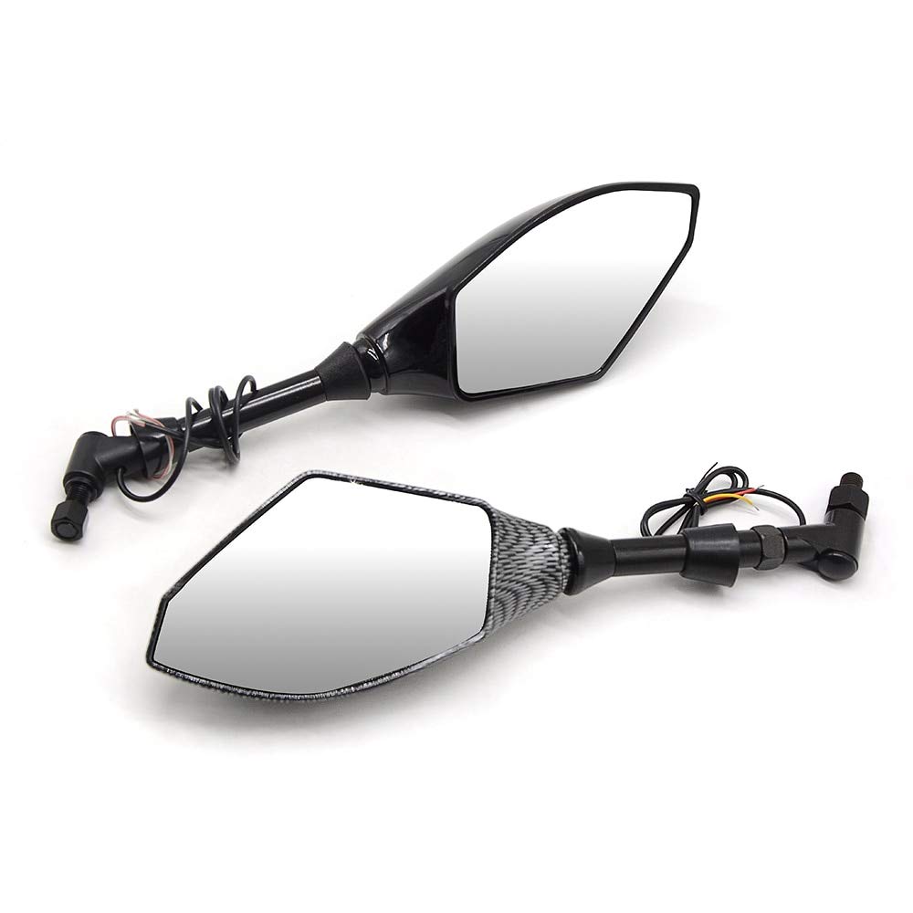 Universal LED Motorcycle Rearview Mirror with Turn Signals - Compatible with Honda CBR 929RR 600RR 954RR CB1000R VFR800 CBR125R RC51 ST1300 - Black - Enhances Safety for Night Riding and Urban Commuting