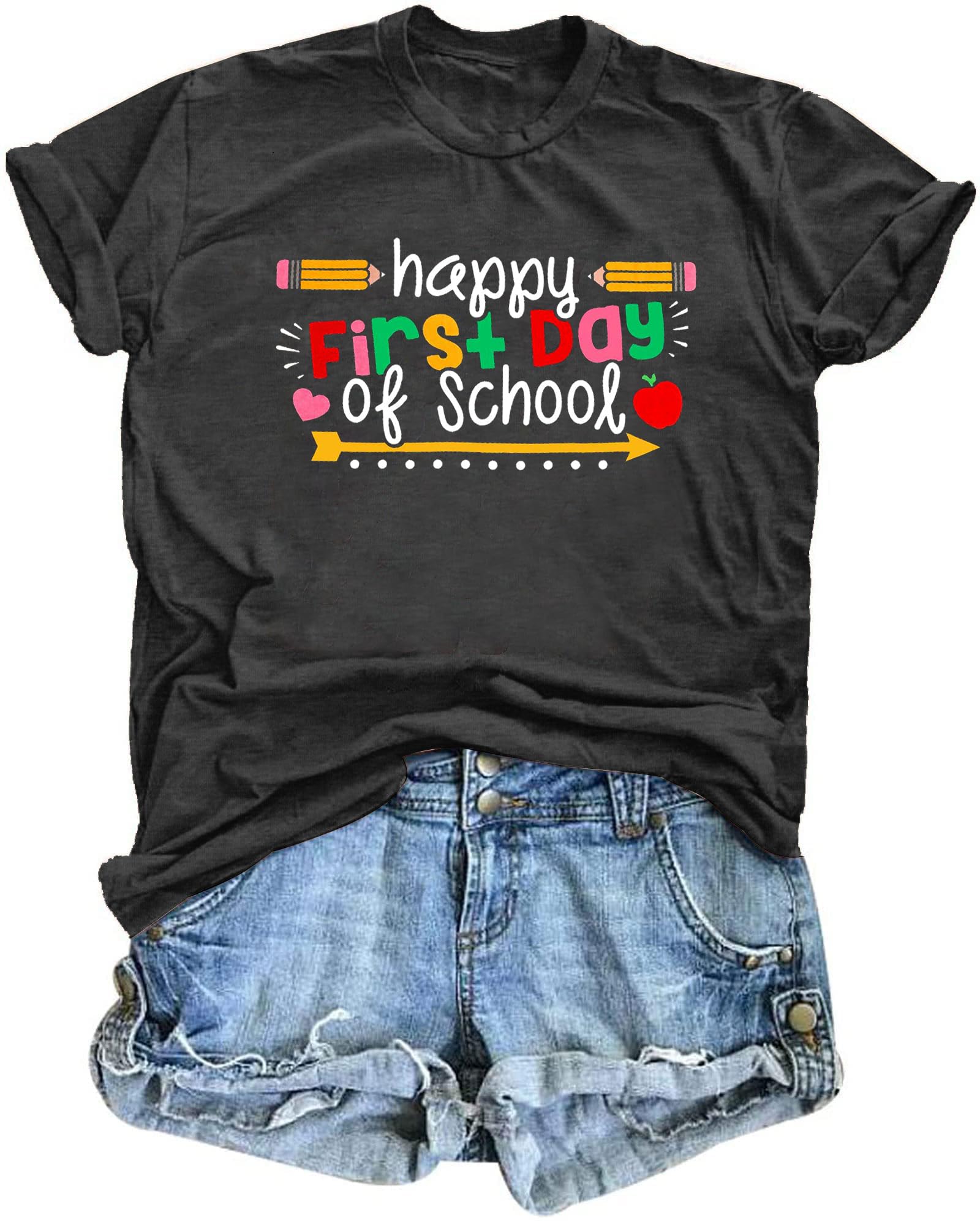 First Day of School Shirt for Women - Cute Teacher T-Shirt - Back to School Appreciation Gift - Comfortable Cotton Tee for Educators - Perfect for Classroom, Teacher Week & School Events