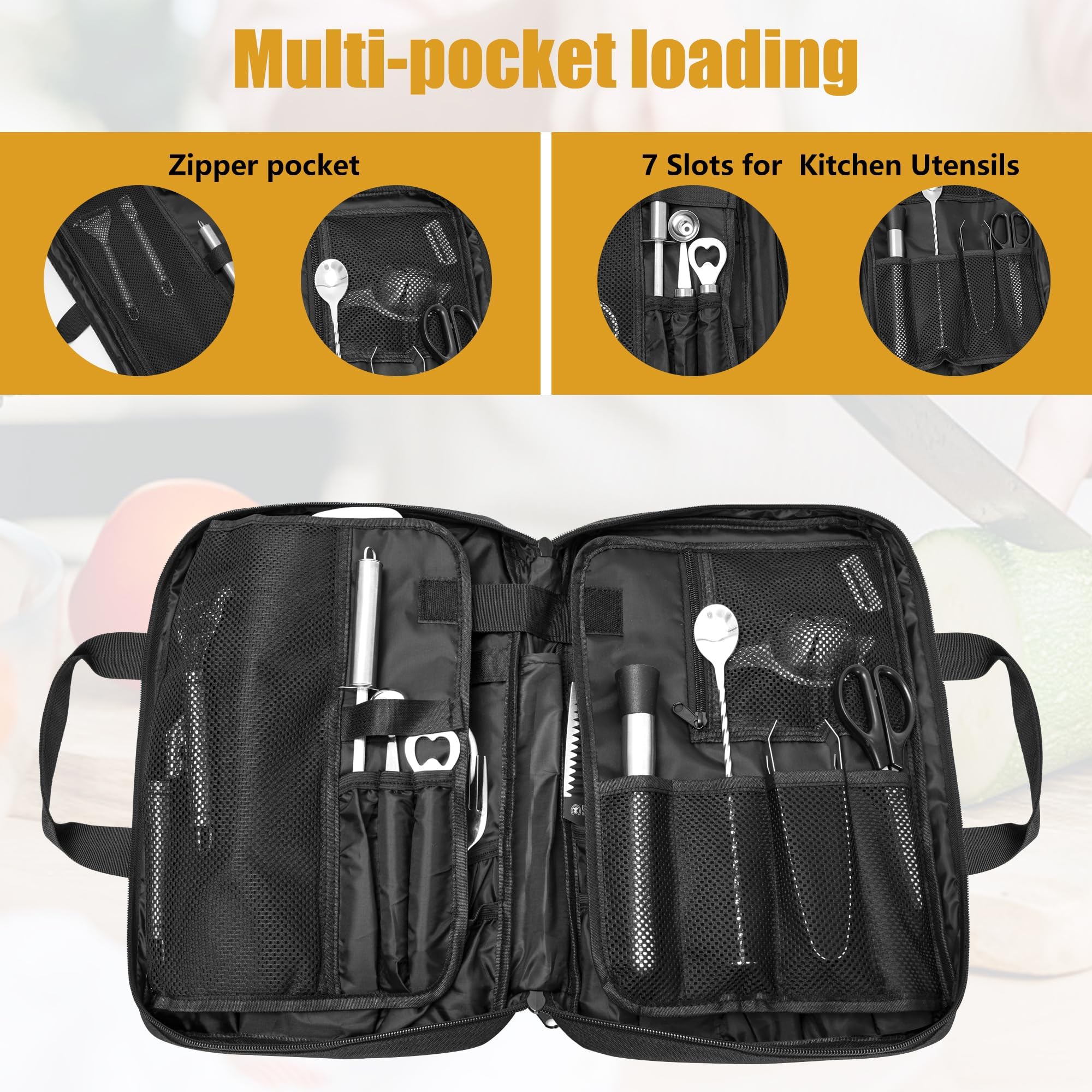 Professional Chef Knife Bag - 25 Pockets Knife Storage Case & Travel Carrier for Kitchen Knives & Utensils | Ideal for Chefs, Cooking Classes & Culinary Travel
