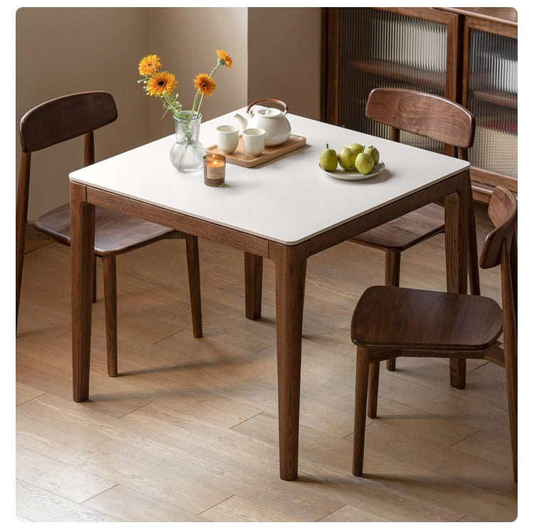 Solid Oak Wood Square Slate Dining Table - Rustic Farmhouse Style for Kitchen, Dining Room & Outdoor Patio