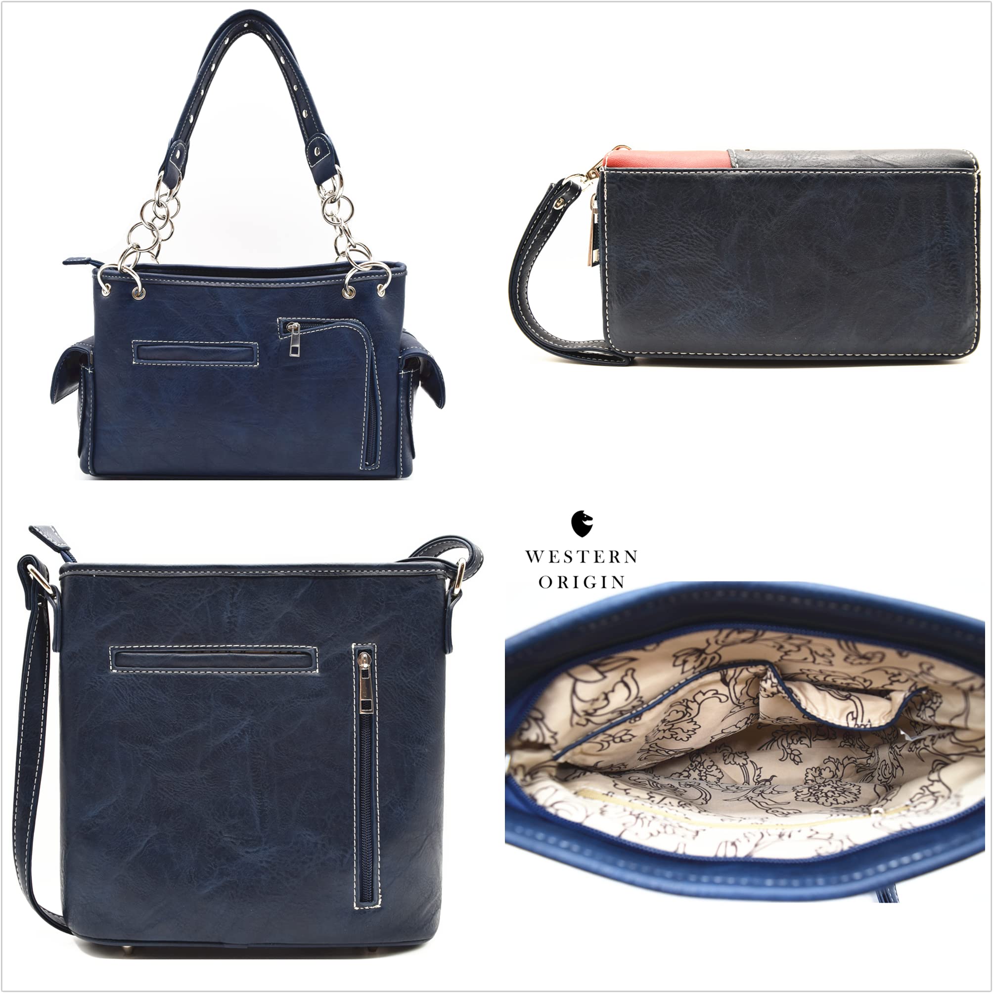 Western Origin American Flag USA Patriotic Purse - Stars & Stripes Women's Shoulder Bag Crossbody Wallet in Blue | Perfect for 4th of July, Memorial Day & Patriotic Events