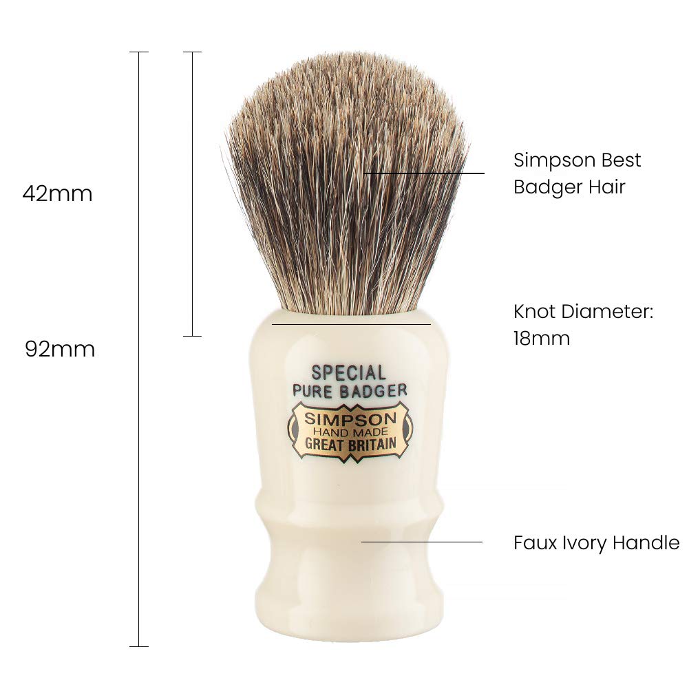 Premium Simpsons Pure Badger Hair Shaving Brush with Imitation Ivory Handle - Luxury Wet Shaving Essential for Men's Grooming Routine