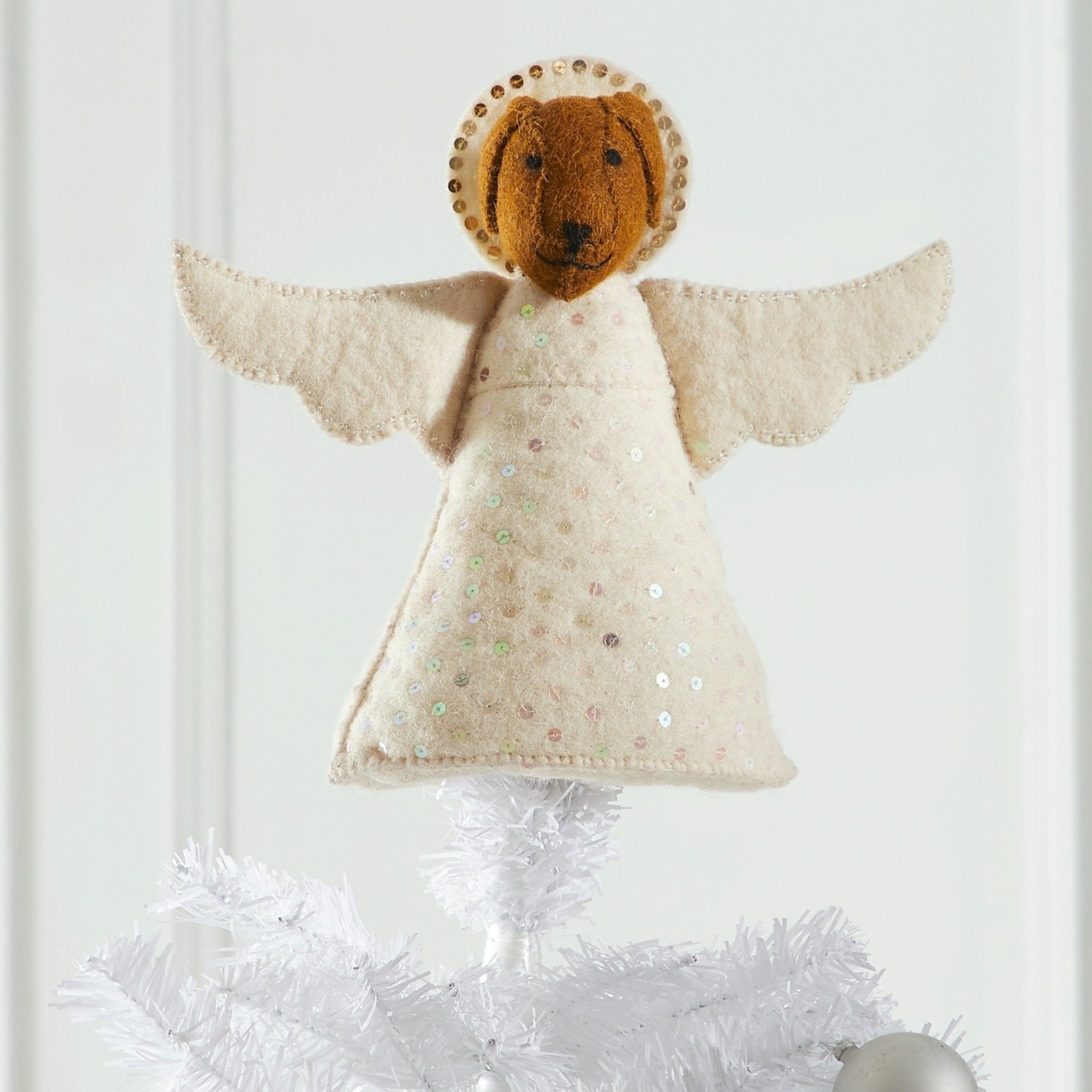 Handmade Brown Dog Angel Felt Christmas Tree Topper - Perfect for Holiday Decor, Xmas Tree Decoration & Festive Home Décor
