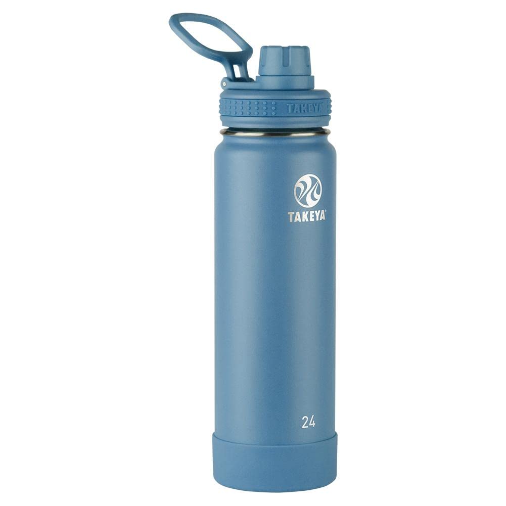Takeya Actives 24 oz Vacuum Insulated Stainless Steel Water Bottle with Leakproof Spout Lid - Premium BPA-Free Hot & Cold Drink Thermos - Bluestone - Perfect for Gym, Hiking, Work & Outdoor Activities