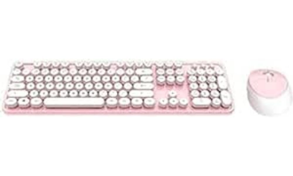 MOFII Wireless Keyboard and Mouse Combo - 2.4Ghz Ergonomic Bluetooth Keyboard with Silent Click Mouse for PC, Laptop, Mac - Sweet White & Pink Color for Home Office, Gaming, and Work