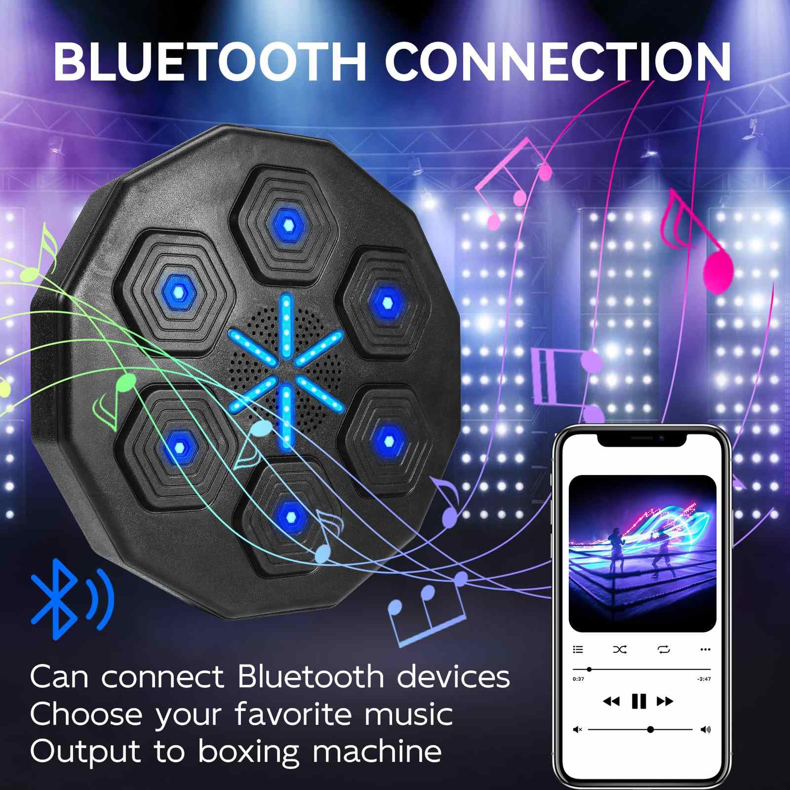 EagerMinds Smart Bluetooth Music Boxing Machine - Portable Electronic Punching Bag with Boxing Gloves - Wall Mounted for Home Gym, Fitness Training & Stress Relief
