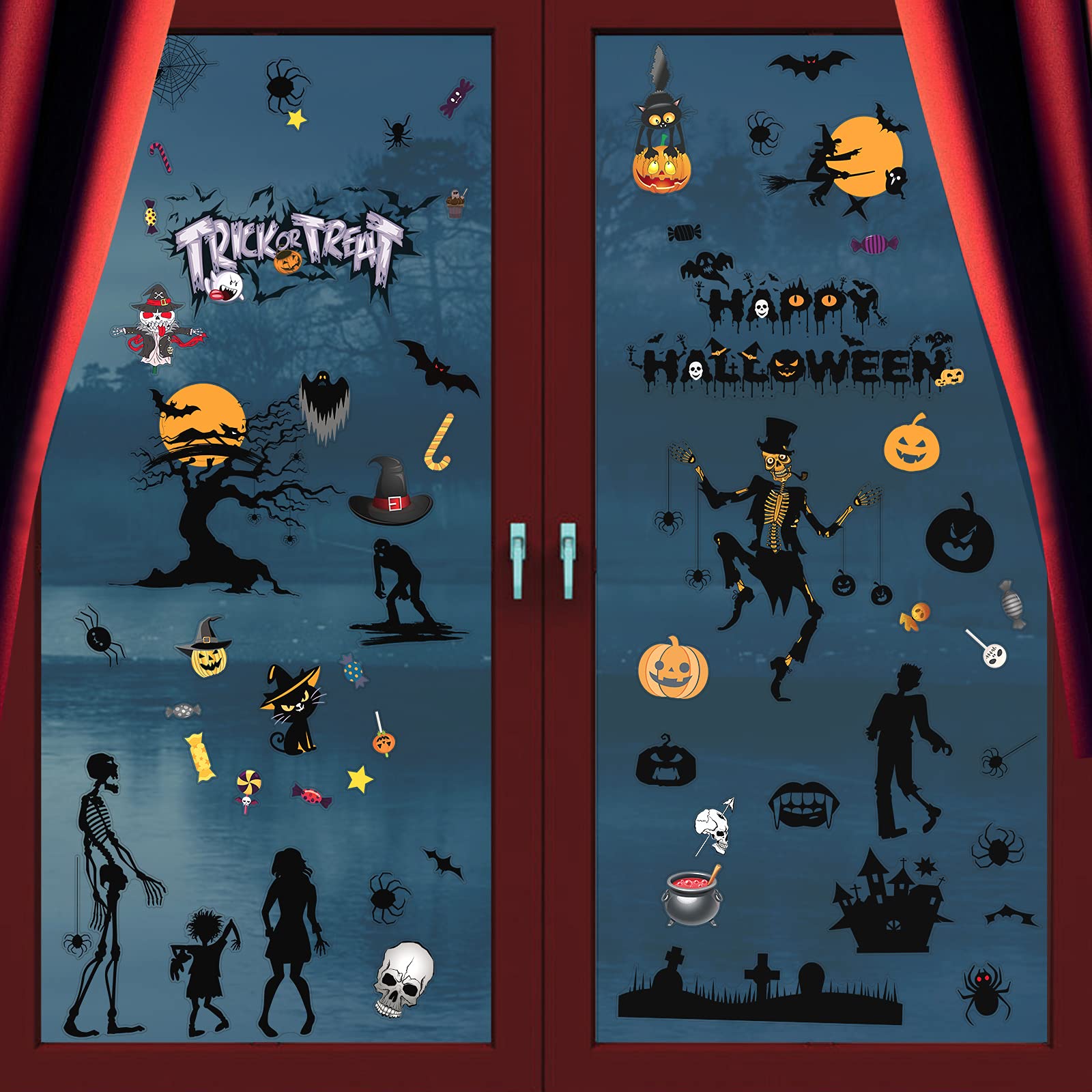 66 Pcs Halloween Window Clings Decals - Large Halloween Decorations, Glass Stickers for Windows, Halloween Party Supplies | Perfect for Home, Office, Classroom & Halloween Party Decor
