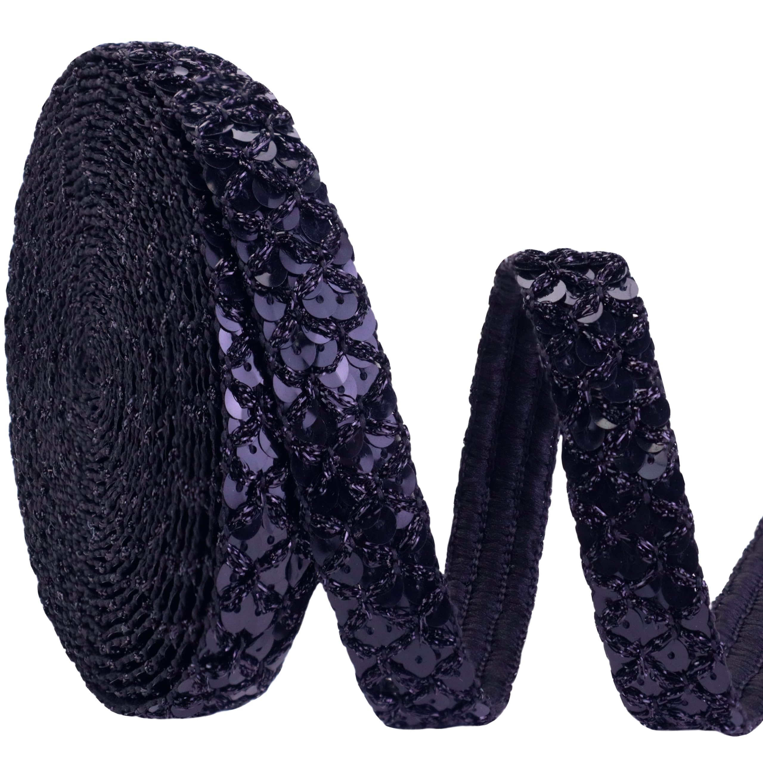 Black Sequin Glitter Ribbon Trim - 0.9 Inch Wide x 5.5 Yards for DIY Crafts, Sewing, Dressmaking & Home Decor - Perfect for Costume Accessories, Gift Wrapping & Party Decorations
