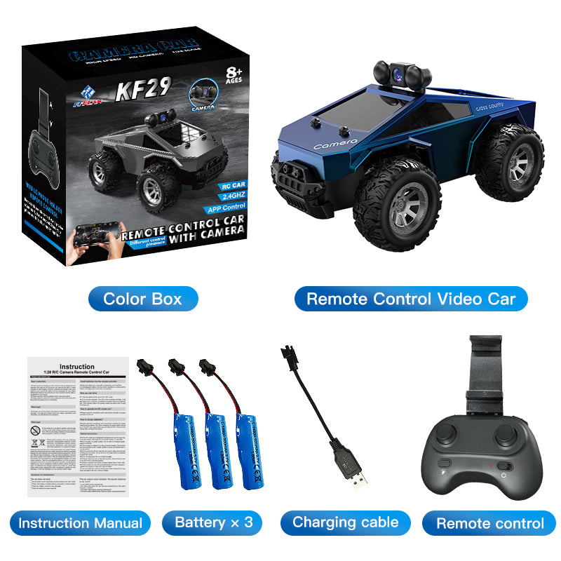 KFPLAN KF29 1:28 Scale Tesla Model FPV RC Car with HD Camera & Real-Time Video Transmission - Remote Control Racing Car for Kids & Adults, Indoor & Outdoor Play, Drifting & Stunt Performance