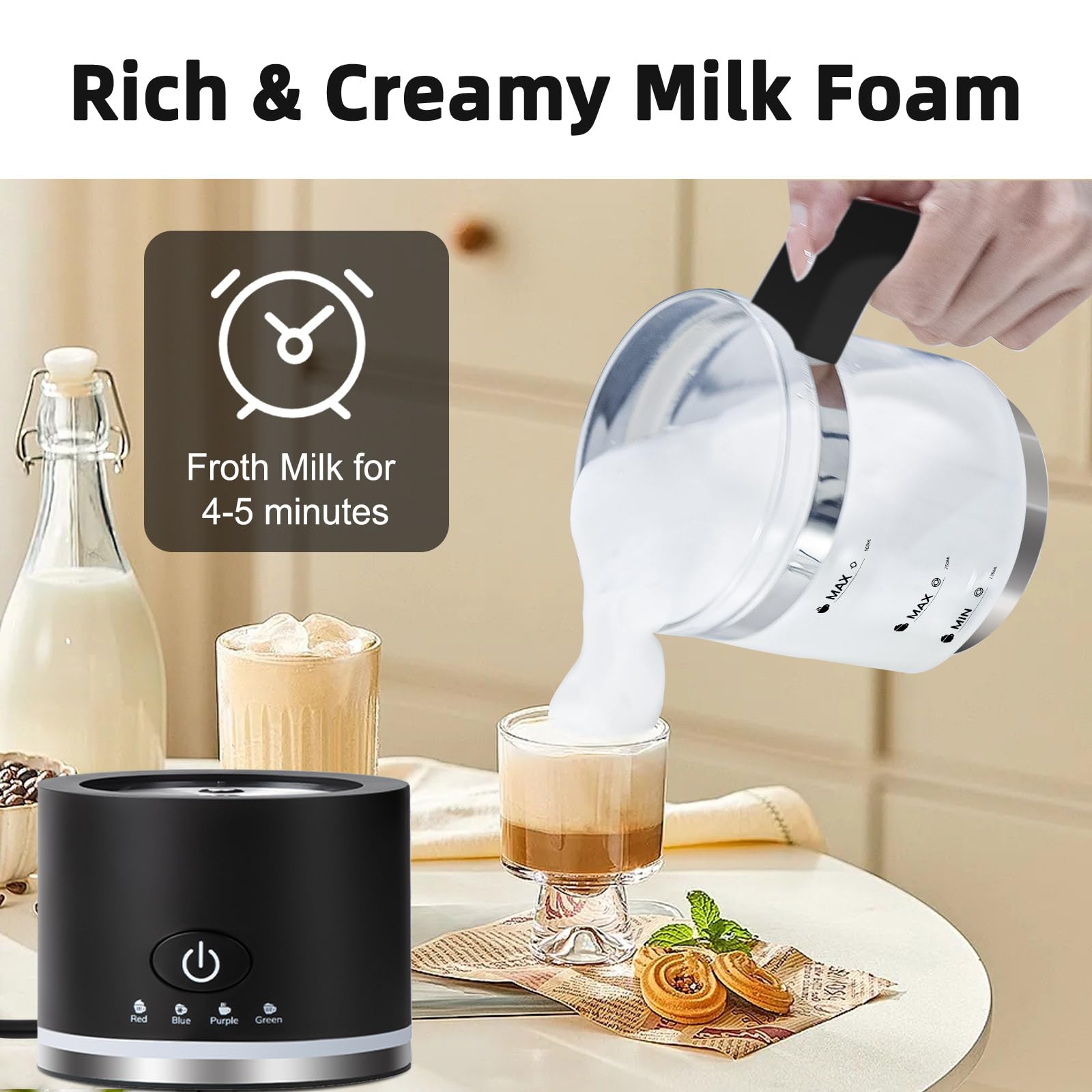 Premium 4-in-1 Electric Milk Frother & Steamer - 16.9oz/500ml Automatic Hot & Cold Foam Maker for Coffee, Latte, Cappuccino - Dishwasher Safe Milk Warmer for Hot Chocolate & Macchiato - Perfect for Home Baristas & Coffee Lovers (Black)