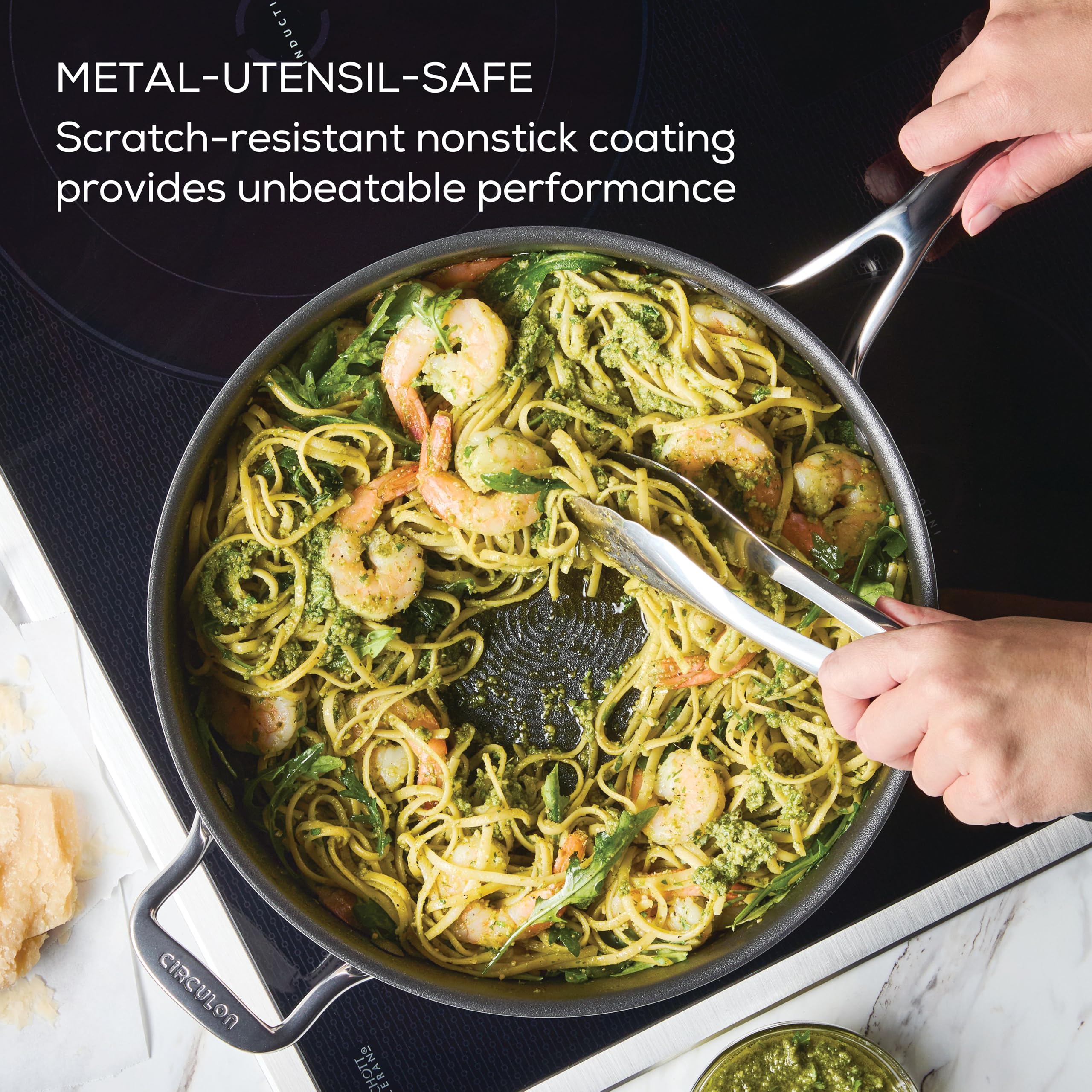 Circulon C1 Series 5-Quart Stainless Steel Nonstick Saute Pan with Lid – Induction Compatible, ScratchDefense Technology, Metal Utensil Safe – Perfect for Searing, Stir-Frying & Everyday Cooking