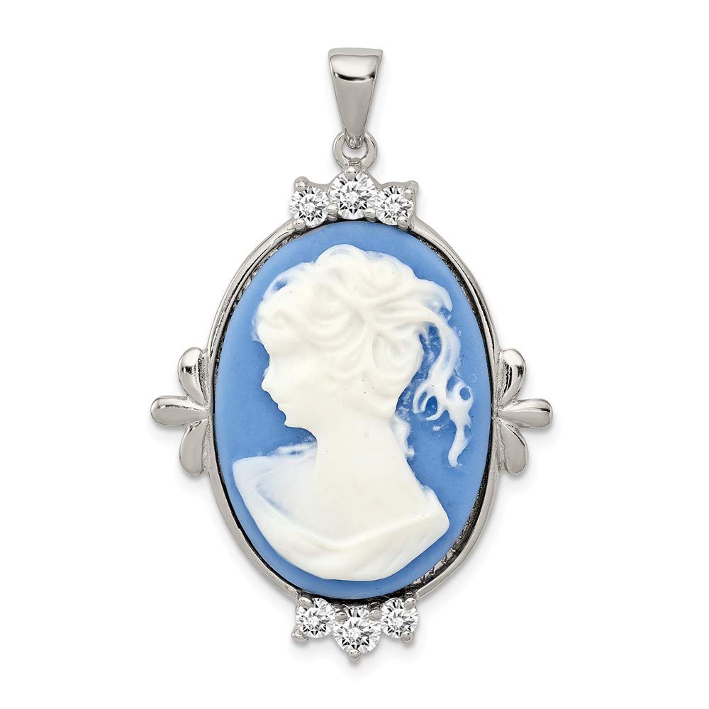 Jewels By Lux Sterling Silver CZ Plastic Cameo Pendant Necklace - Elegant Vintage Jewelry for Women, Perfect Gift for Mother's Day & Special Occasions