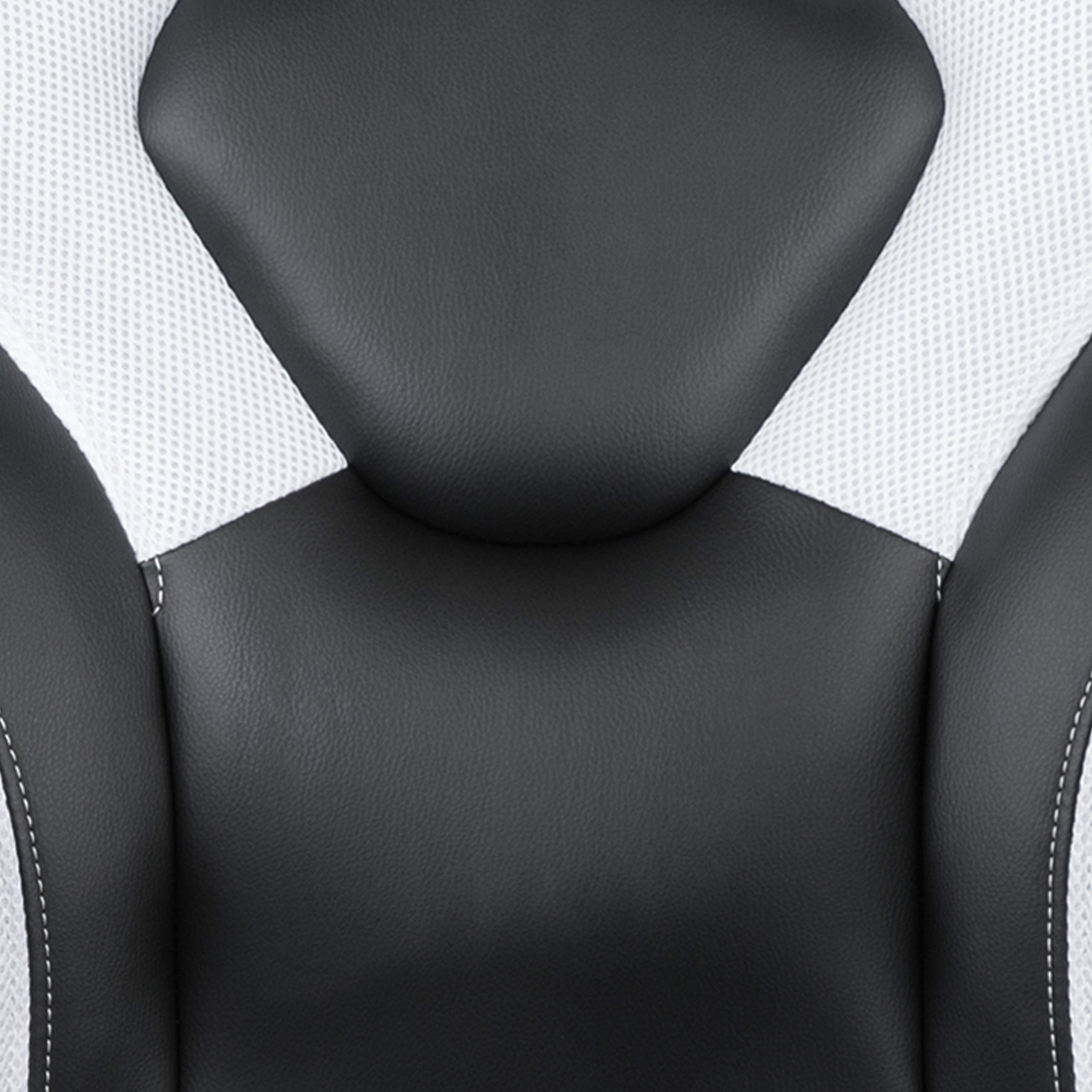 Flash Furniture Optis Black Gaming Desk and White/Black Racing Chair Set with Cup Holder, Headphone Hook & Wire Management - Ergonomic Computer Workstation for Home Office, Streaming & Esports Gaming Setup