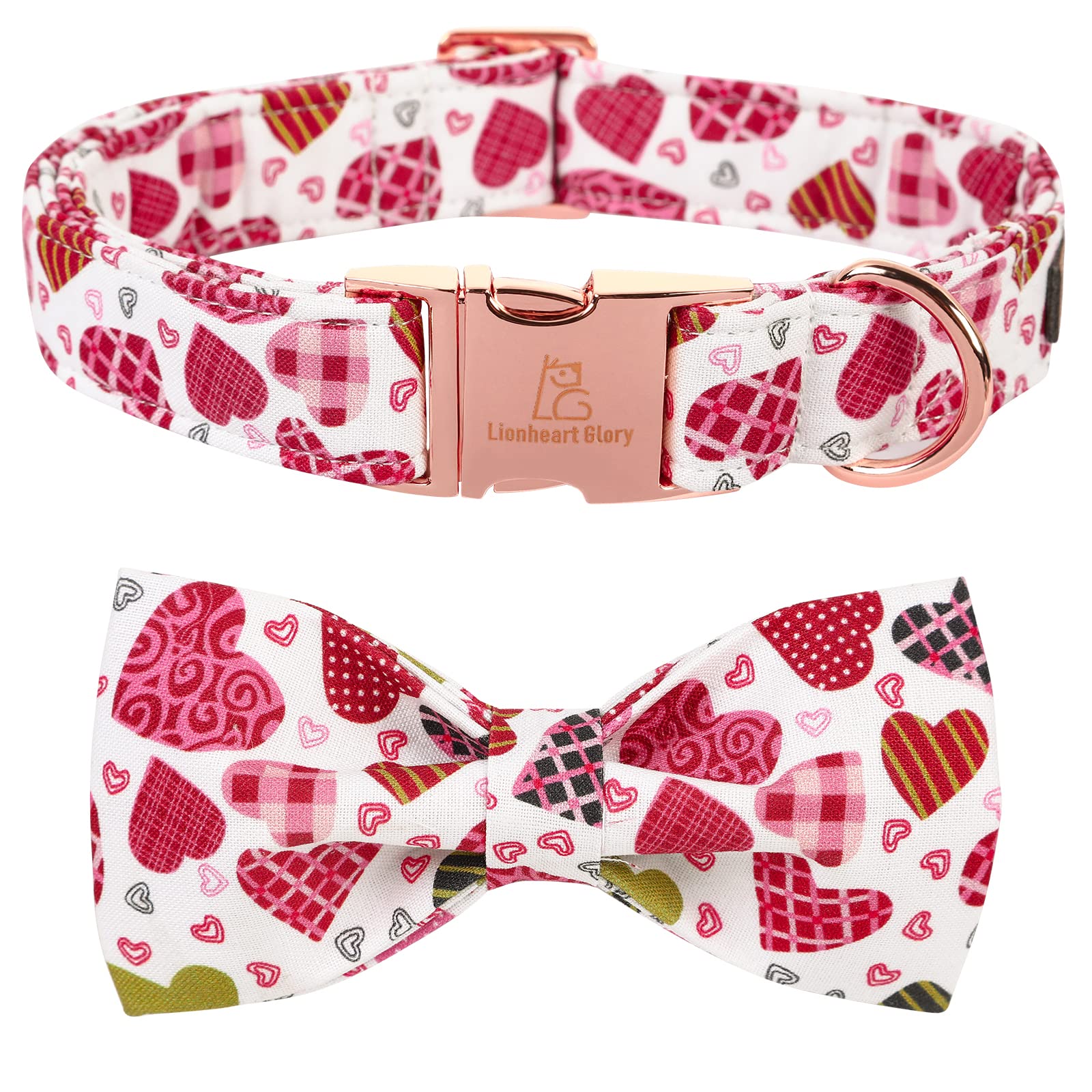 Lionheart Glory Heart Dog Collar - Adjustable Bow Tie Pet Collar for Small Dogs | Soft & Stylish Dog Accessories for Special Occasions, Weddings & Daily Walks