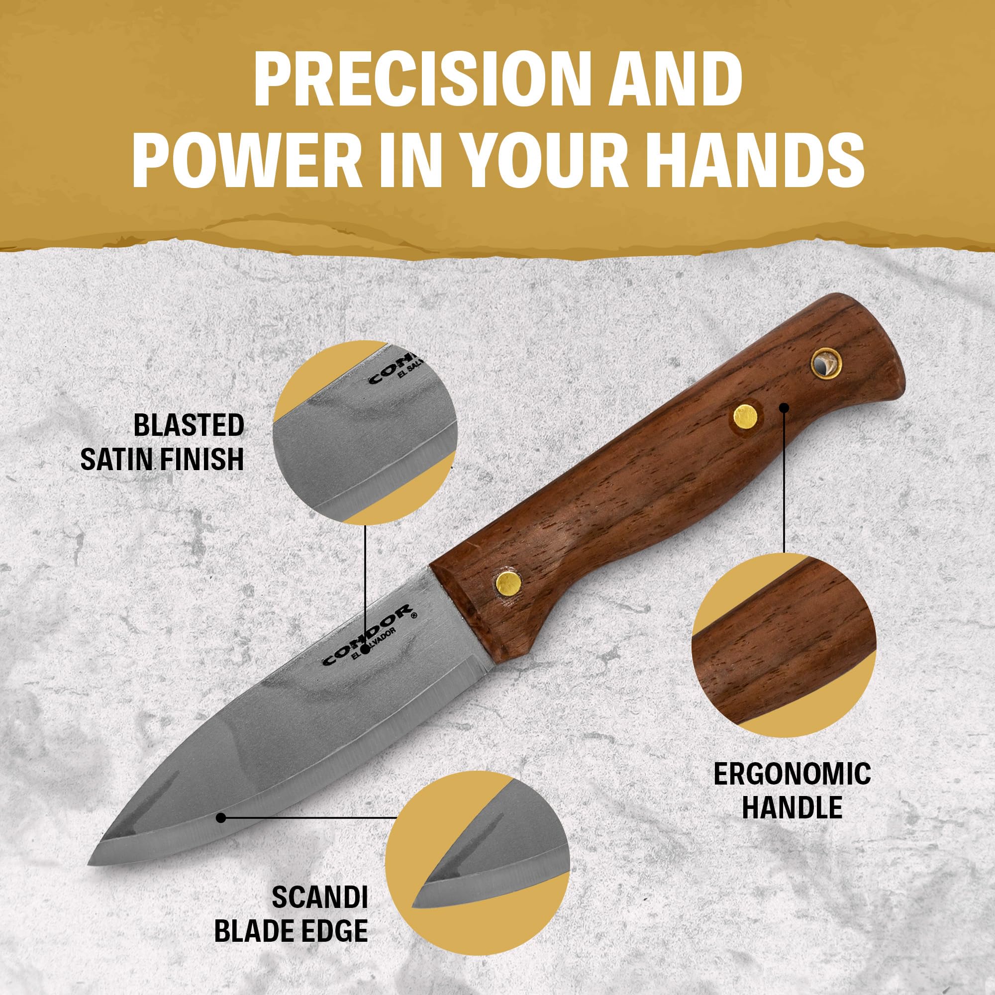 Condor Bushlore Knife - Premium Bushcraft Survival Knife with 1075 High Carbon Steel Blade & Walnut Handle - Scandi Grind Fixed Blade Knife (4.3