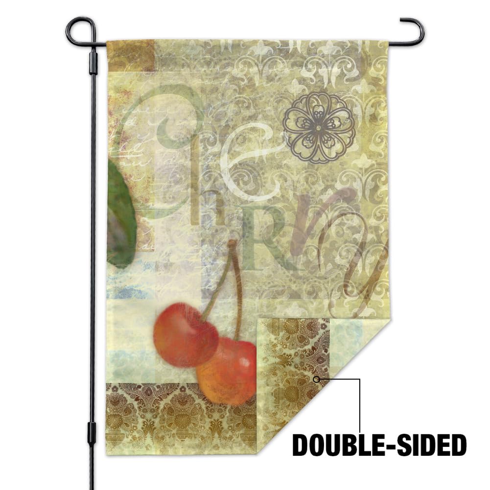 Christmas Holiday Cherry Cherries Red Green Garden Yard Flag - Outdoor Decorative Seasonal Banner for Festive Home, Lawn & Patio Decor