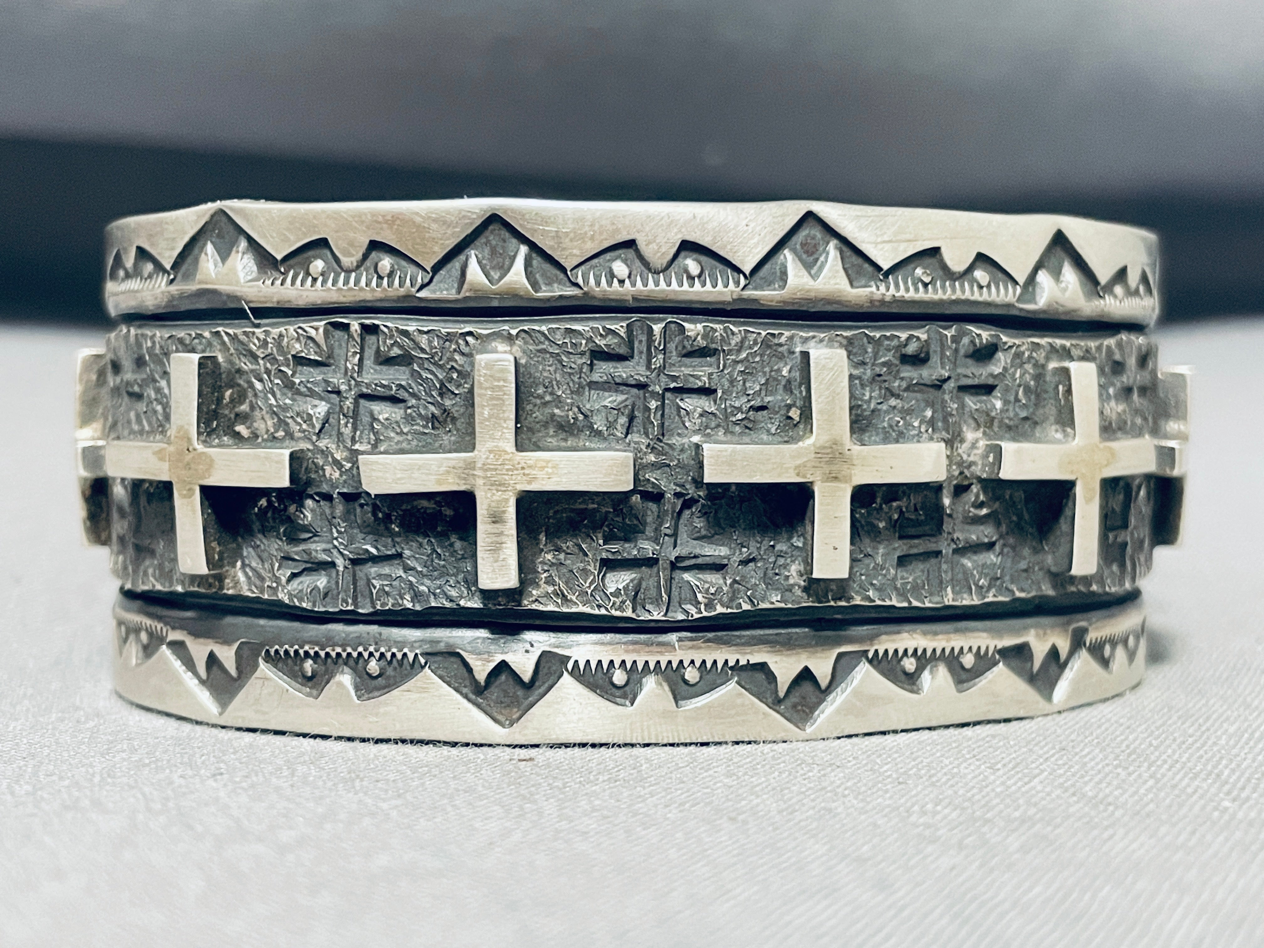 Authentic Navajo Sterling Silver Cross Bracelet - 116g Handmade Native American Jewelry - Perfect for Weddings, Gifts & Spiritual Occasions