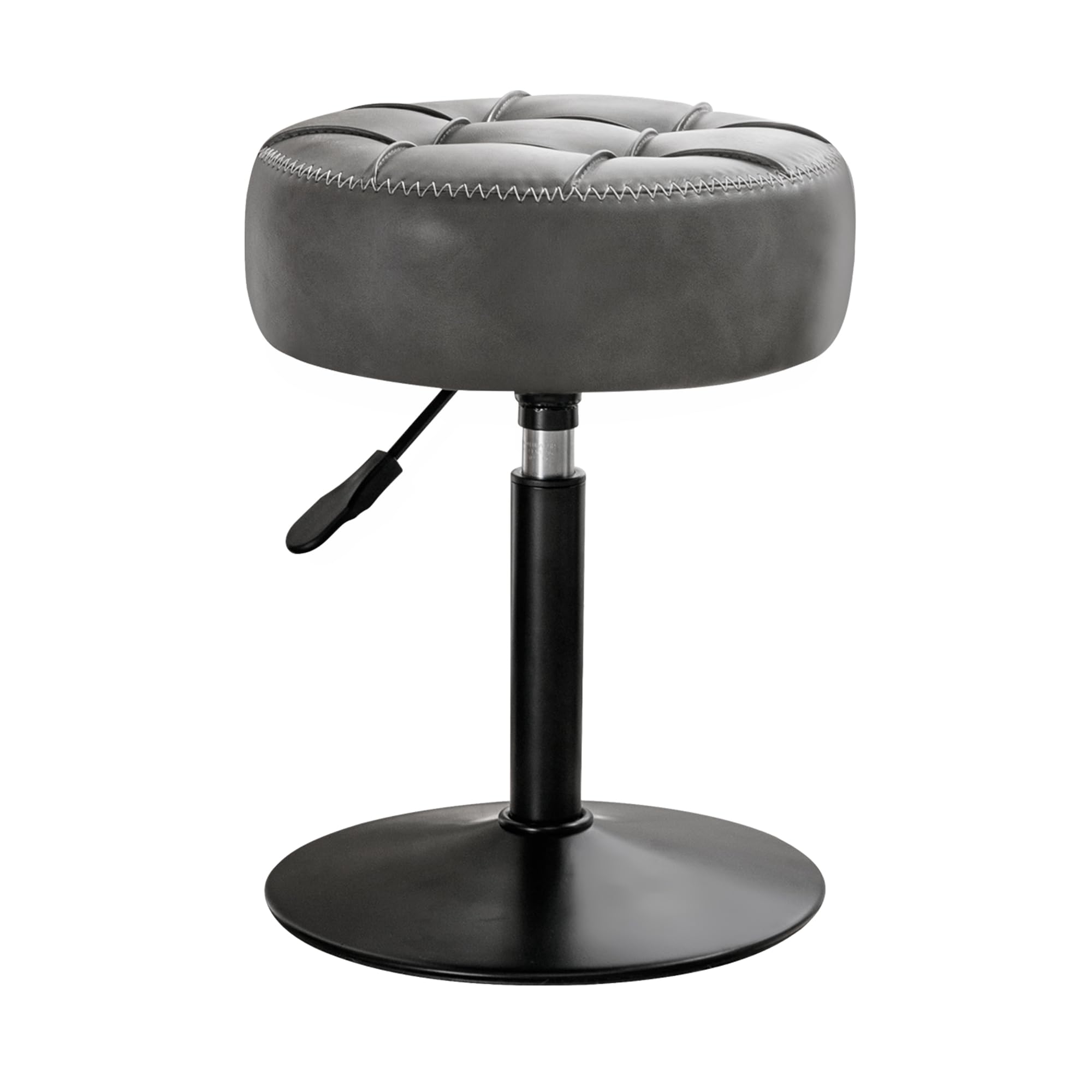 LUE BONA Adjustable Vanity Stool with 360° Swivel - Small Faux Leather Makeup Chair Stool for Bathroom, Bedroom & Living Room - Grey Modern Vanity Seat for Dressing Table, Beauty Salon & Home Decor