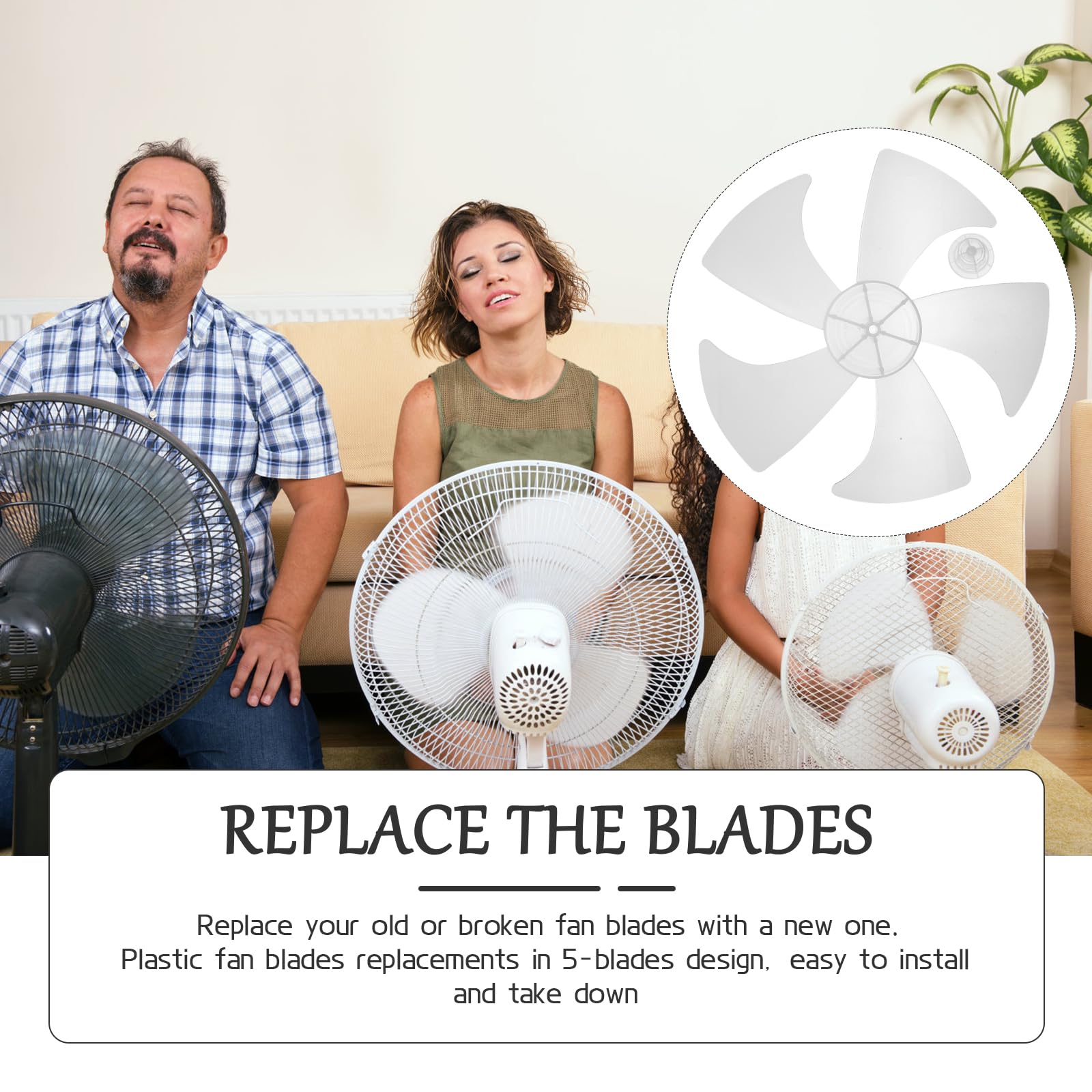 14 Inch Universal Electric Fan Blades Replacement - 5-Leaf Plastic Round Bore Blades for Table & Floor Fans (White) - Perfect for Home, Office & Outdoor Cooling